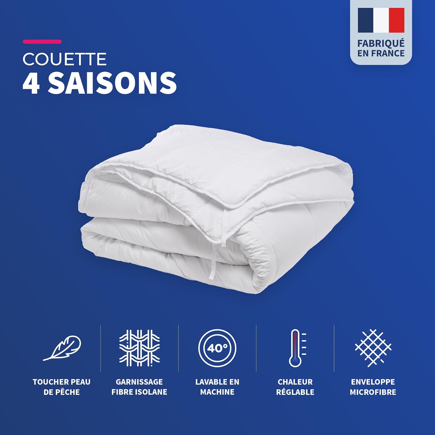 Thumbnail 5 de Bleu Calin Couette 4 Saisons 220 x 240 cm – 3 en 1, fabrication française