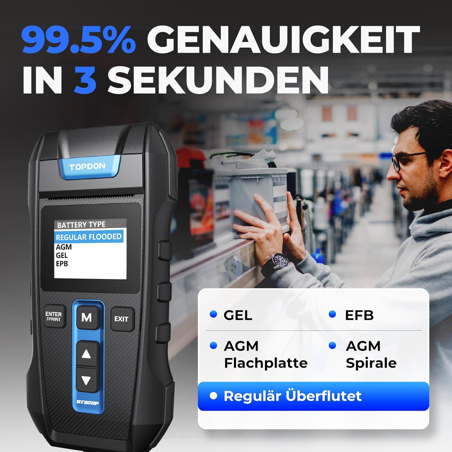 Detalle de TOPDON BT300P Batterietester für 12V/24V mit integrierter Drucker-Funktion (100–2000 CCA)