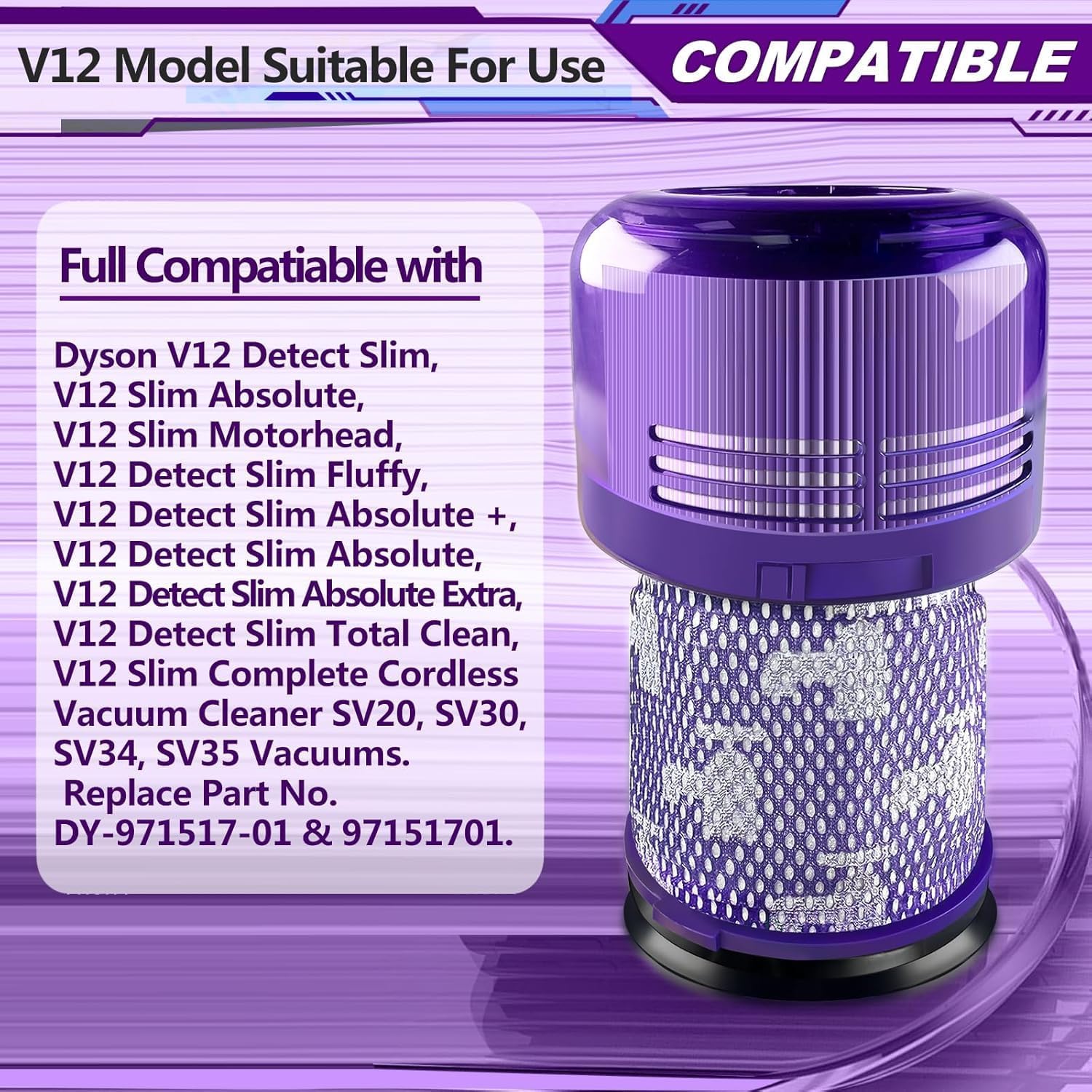 Detalle de Syxtidy Ersatzfilter-Set für Dyson V12 Detect Slim/Absolute – 2 Filter + Reinigungswerkzeug