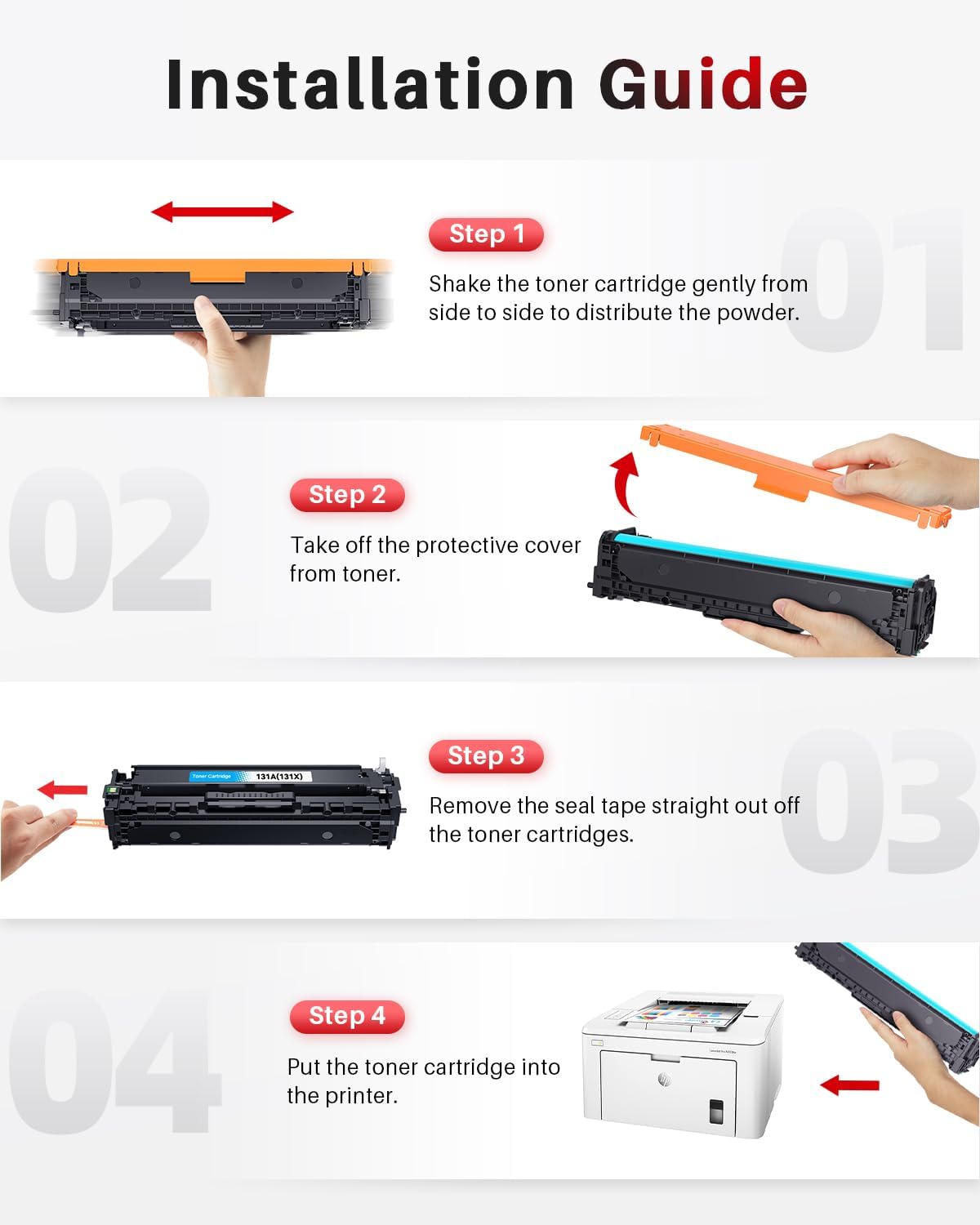 Detalle de Halloya Cartouches de toner compatibles 131X (4×) pour HP LaserJet Pro 200/CP et série CP1215 – Noir / Cyan / Magenta / Jaune