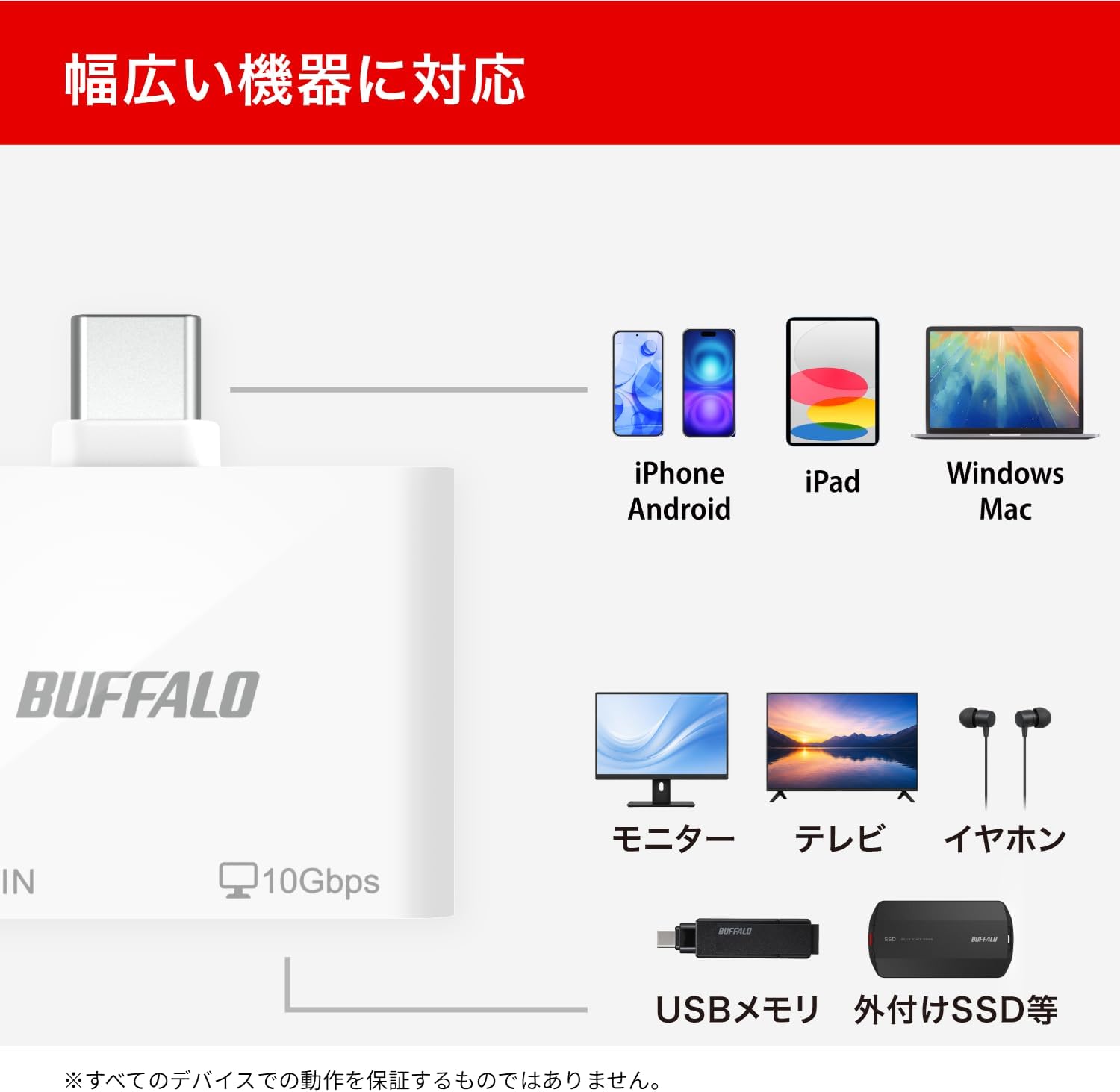 Thumbnail 6 de バッファロー BSHM2U105C1PWH USB-C 2ポートハブ PD100W・4K/60Hz・ホワイト