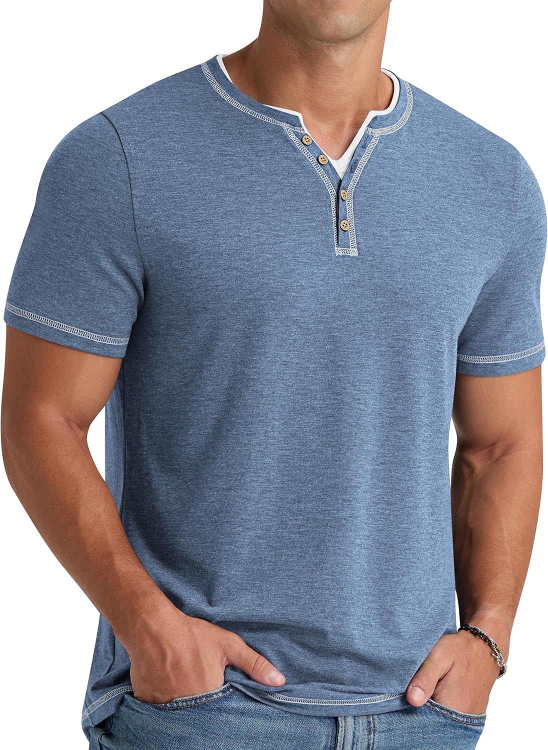 Thumbnail 6 de NITAGUT Henley T-Shirt für Herren mit V-Ausschnitt und Knopfleiste – kurzarm, slim fit für den Sommer