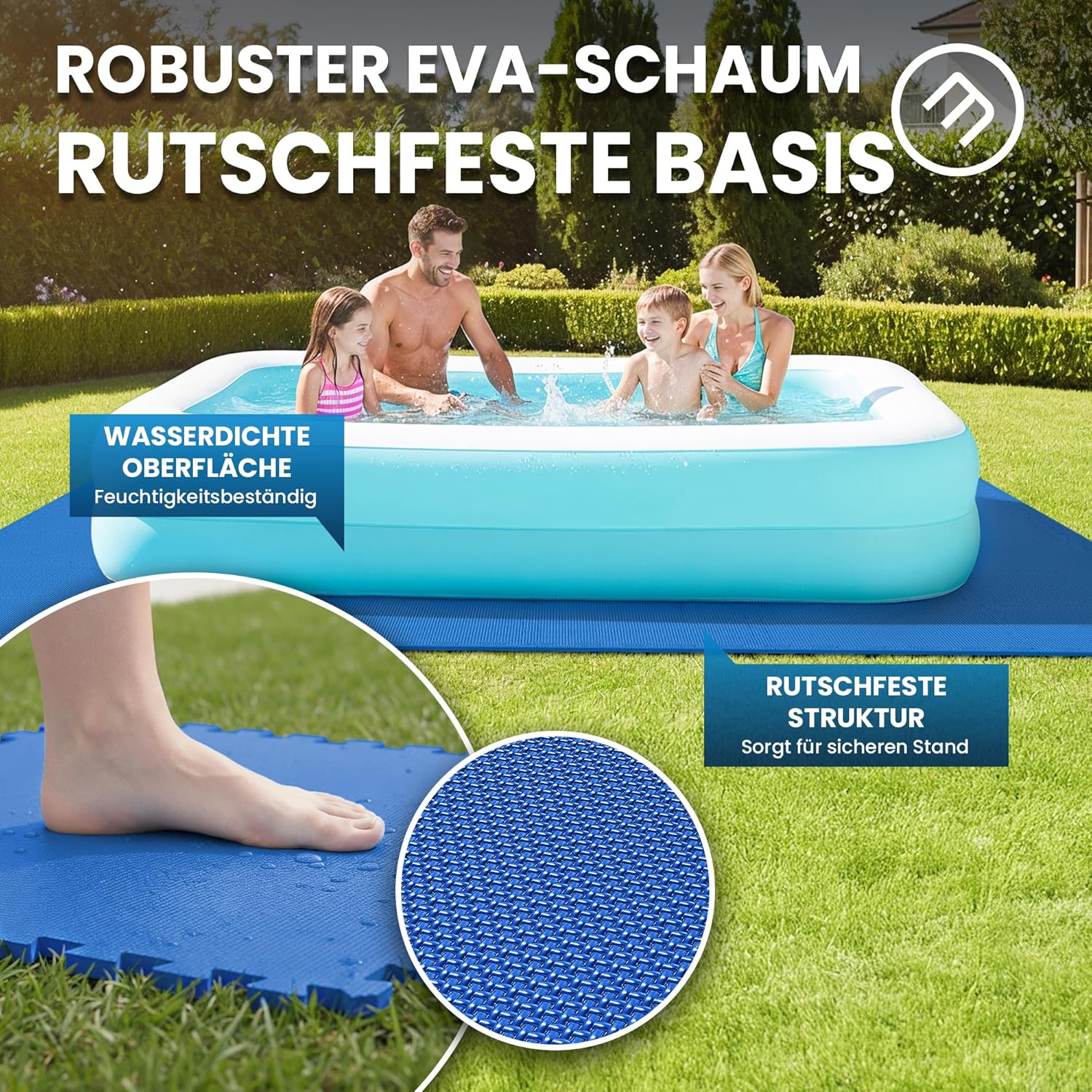 Detalle 2 de bemaxx Poolunterlage Poolmatte Unterlegmatte – 18 EVA-Puzzlematten als Bodenschutz für Pool, Whirlpool und Planschbecken