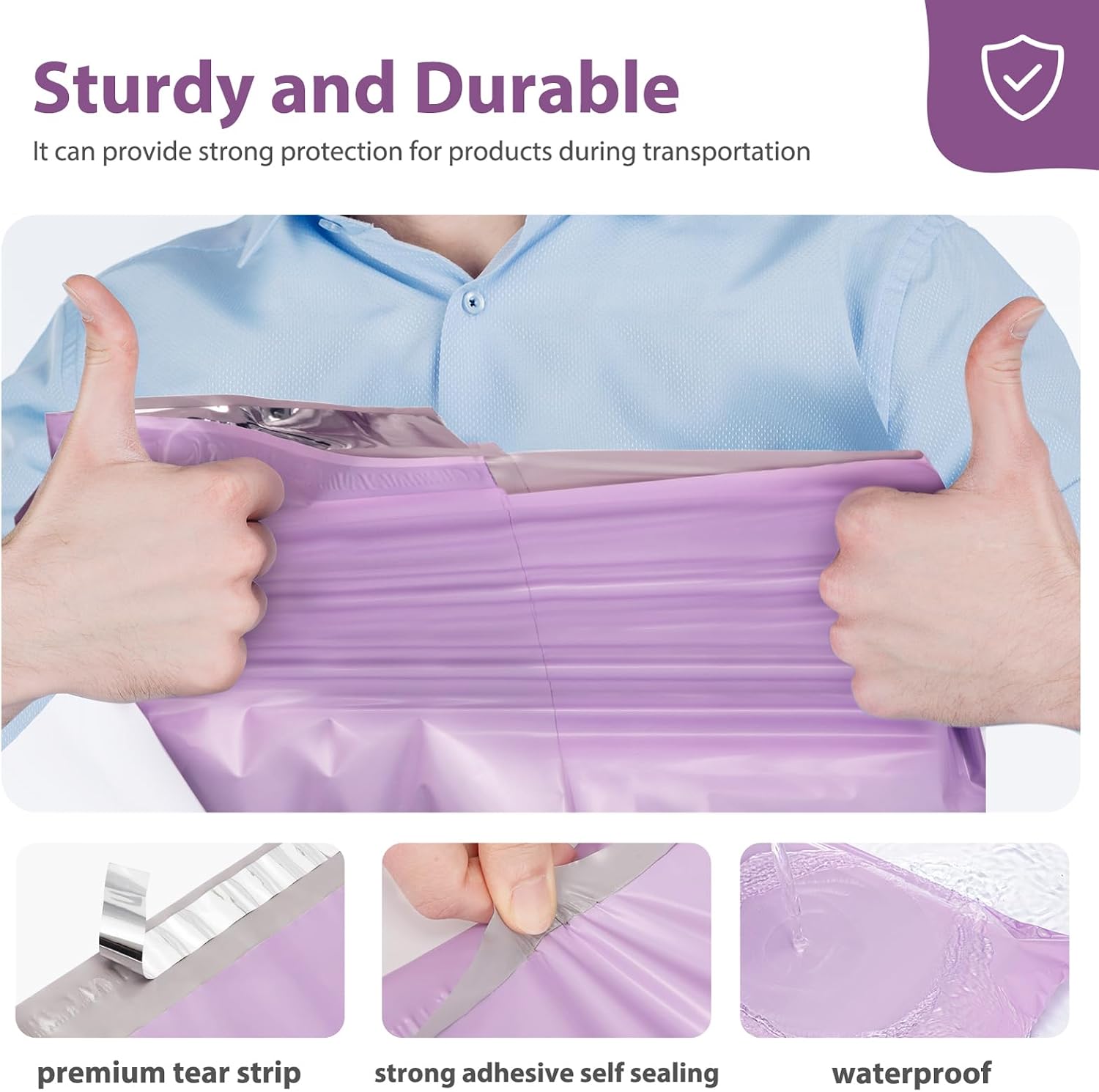 Thumbnail 3 de Fuxury Poly Mailers 24 x 24-Inch Shipping Bags, 100 Count, Light Purple