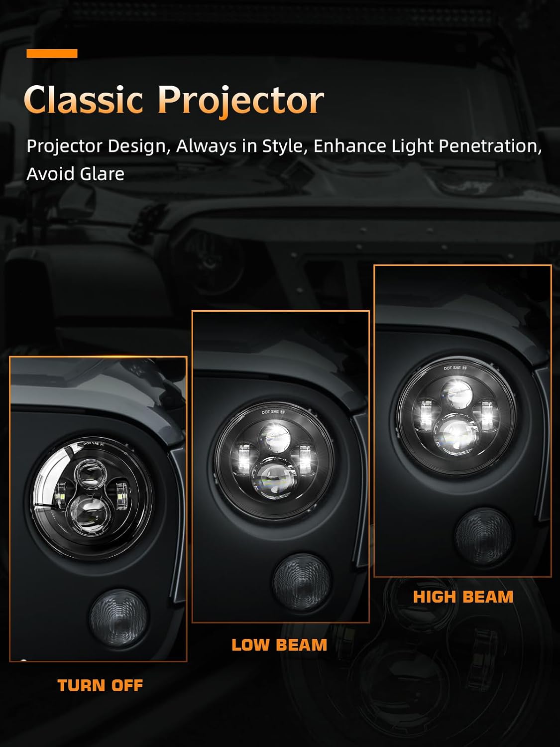 Detalle de UNI-SHINE 2pcs Projector Headlights 7 inch