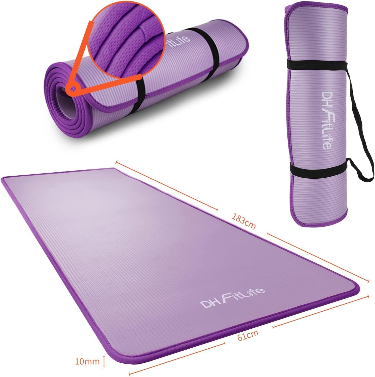 Thumbnail 3 de DH FitLife FitLife Yoga Mat 183 x 61 x 1 cm – Extra Thick, Non-Slip NBR Workout Mat for Pilates, Gym & Home