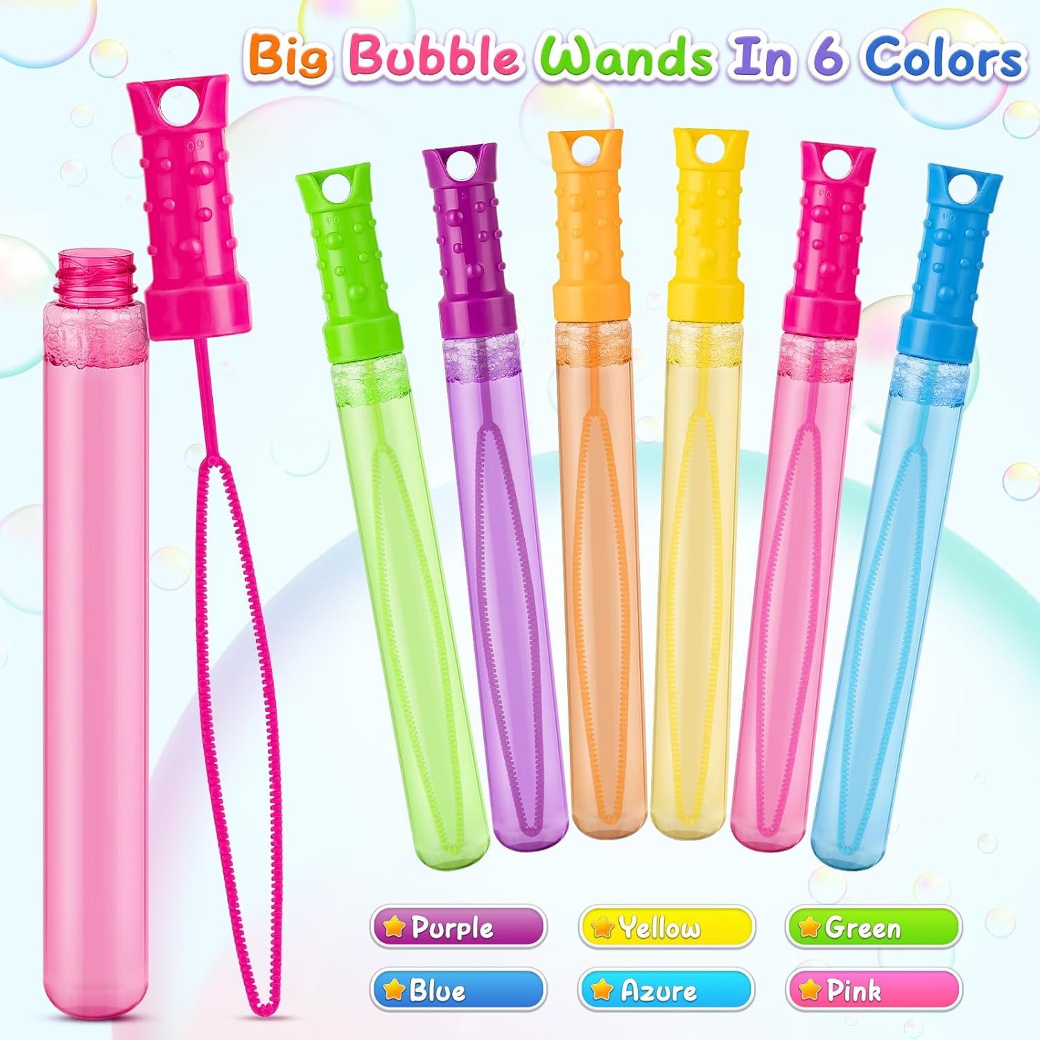 Detalle de 48 Pack Big Bubble Wands Bulk in 6 Colors: Fun Party Favors and Classroom Prizes