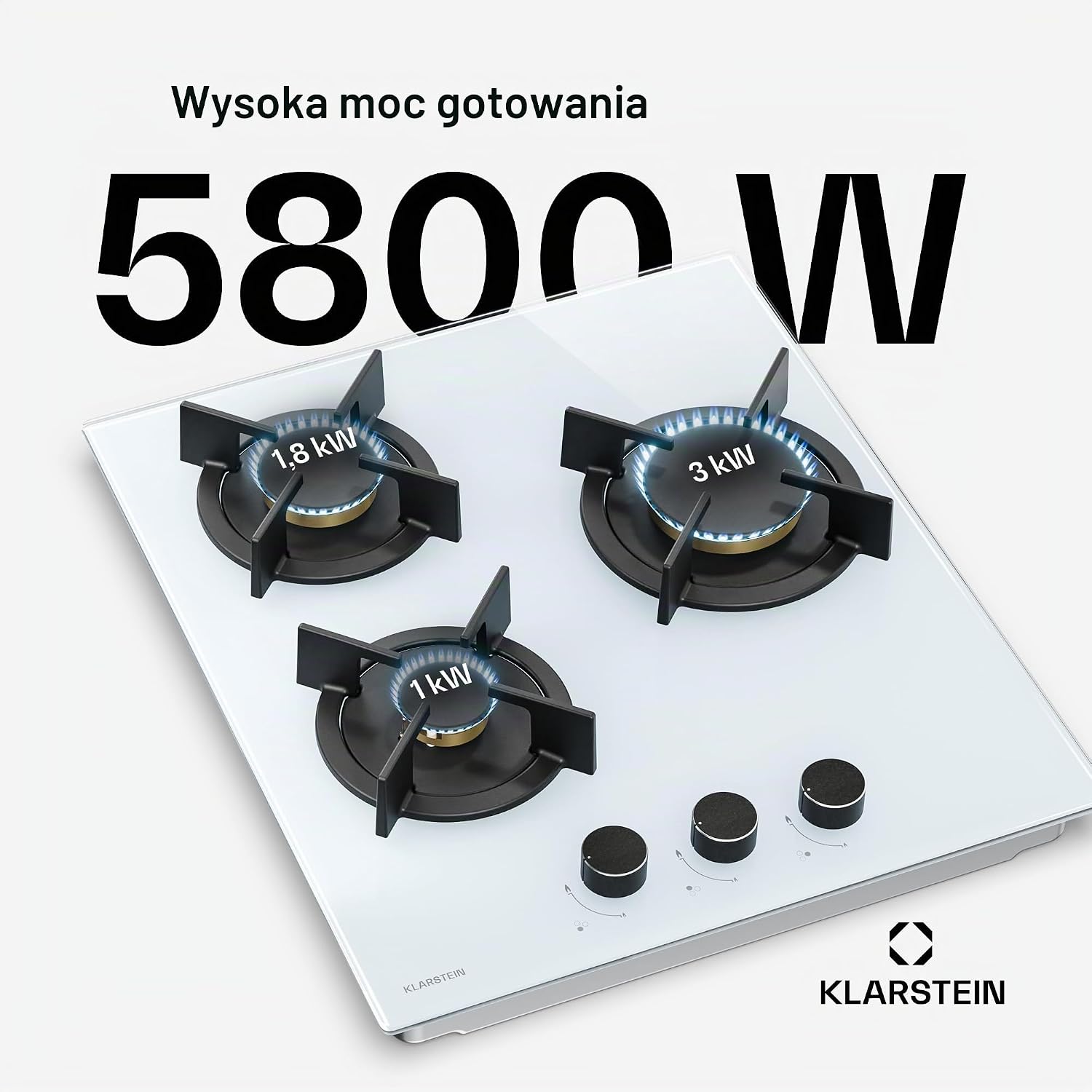 Detalle 2 de Klarstein Goldflame – 3-palnikowa płyta gazowa 5800 W, szkło hartowane i mosiądz