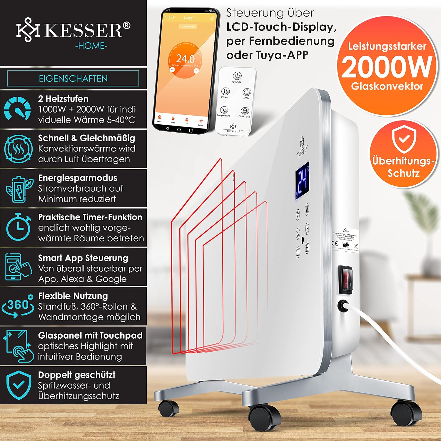 Detalle 2 de KESSER® Elektro Glasheizung 2000 W