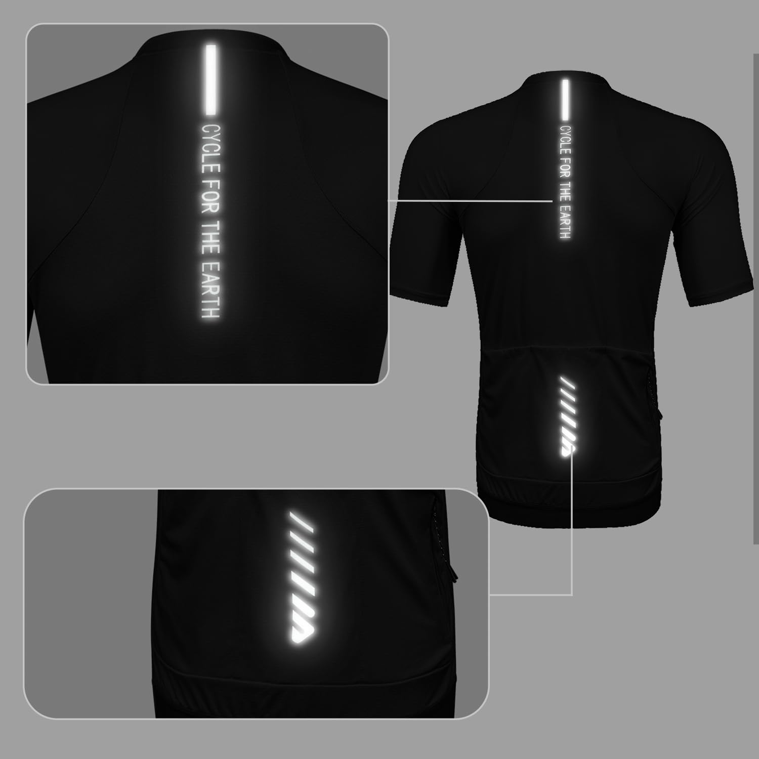 Detalle de Wulibike Rennrad Trikot Herren Kurzarm mit 3+1 Rückentaschen – Reißverschluss-Tasche und reflektierende Details