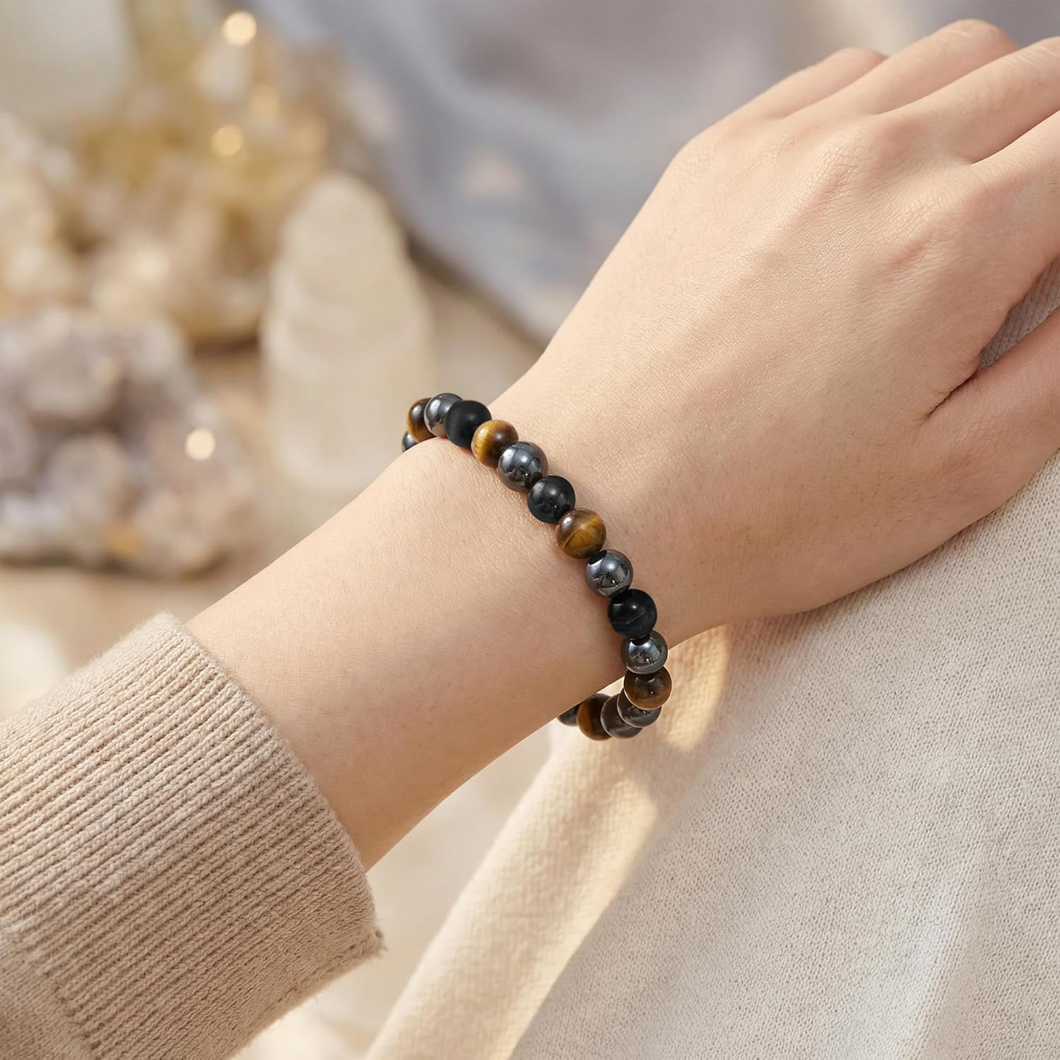 Thumbnail 4 de Bivei Armband Stärkendes Kristall Heilungsarmband 8 mm – dreifaches Schutz- und Heilstein-Armband im Stretch-Fit