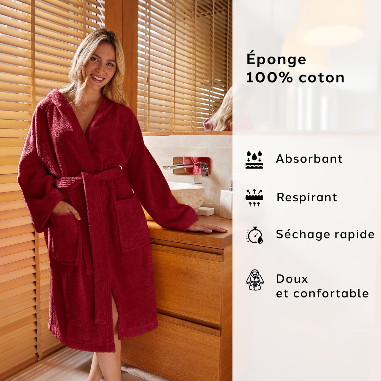 Thumbnail 2 de Caleffi Peignoir Unisex en éponge de coton avec capuche – Séchage rapide et confort orange