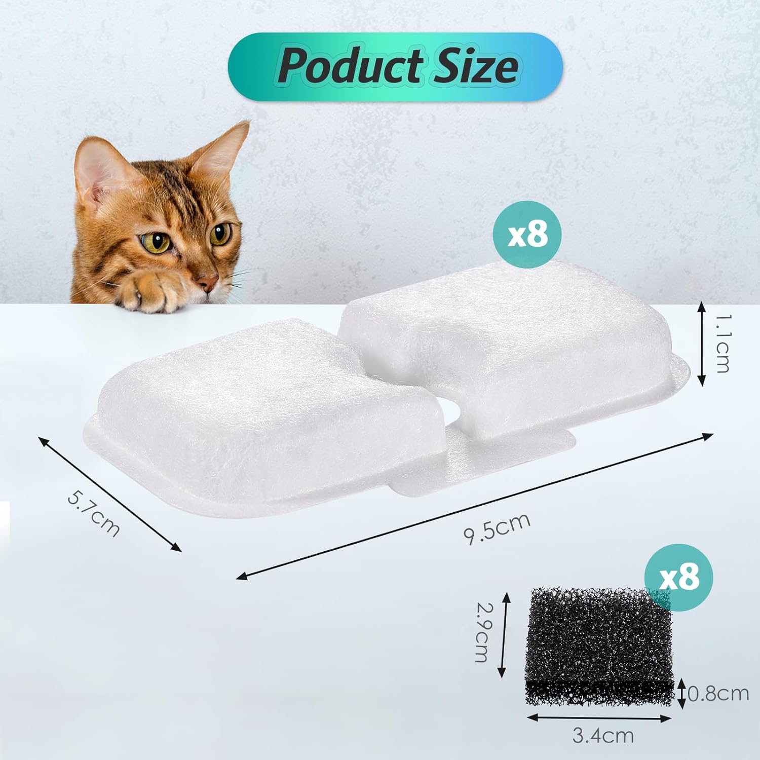 Thumbnail 1 de 16Pcs cat water fountain filters set with activated carbon & foam (replacement for Petlibro fountains)