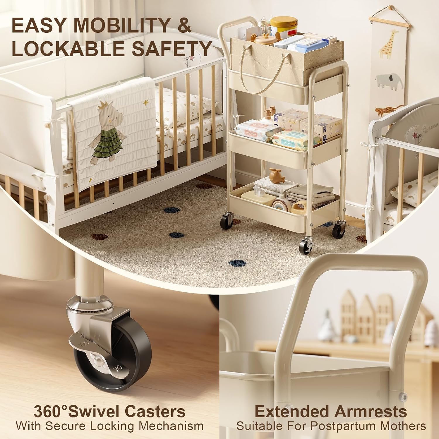 Thumbnail 5 de Recximi MK-2 3-Tier Diaper Caddy Cart with Detachable Organizer and Wheels