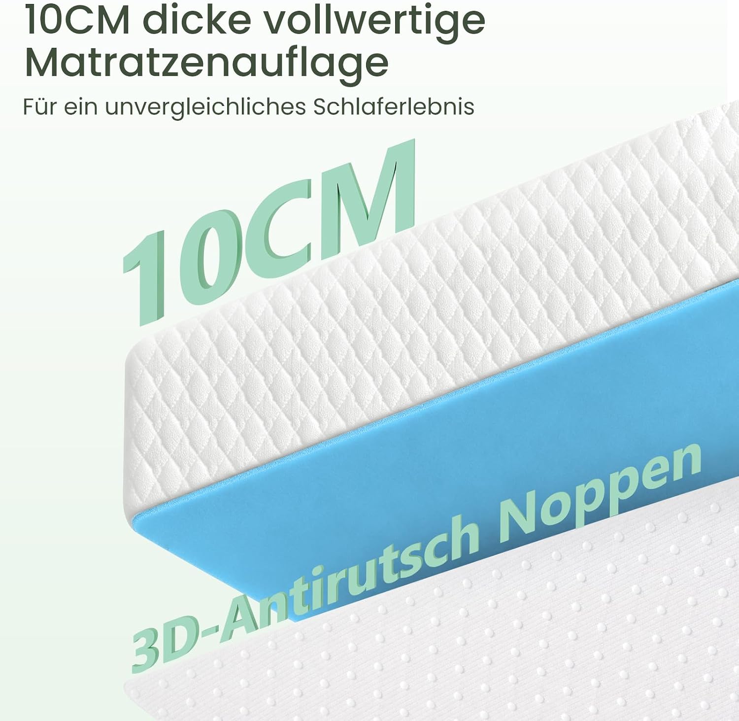 Detalle de Zorvi Matratzen Topper 180x200 cm – 10 cm Gel Memory Foam + Stützschaum, OEKO-TEX zertifiziert, rutschfest