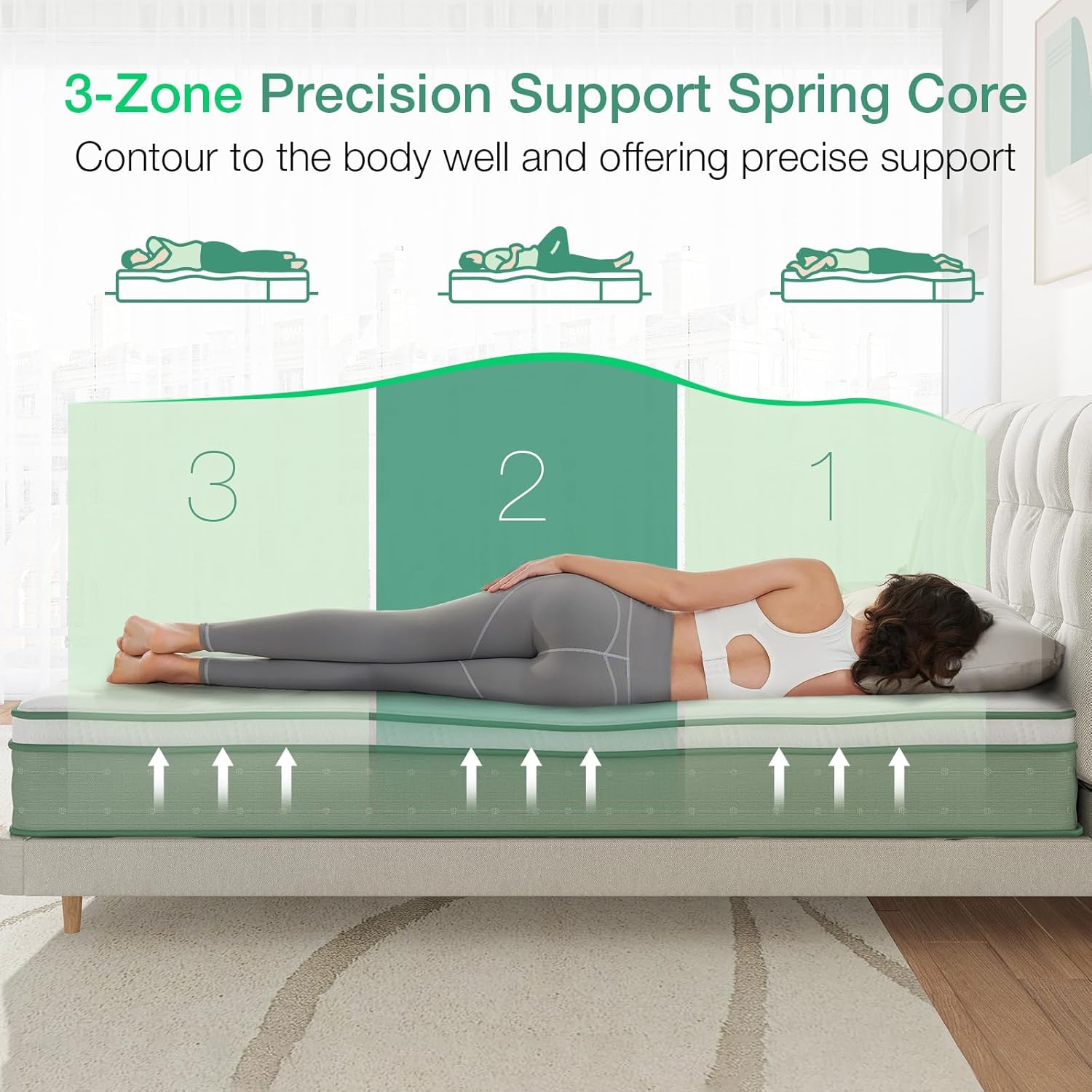 Thumbnail 4 de Novilla Double Bed Mattress (3-Zone Gel Memory Foam + Pocket Springs) 9.8 Inch Firm Hybrid, 135x190x25cm