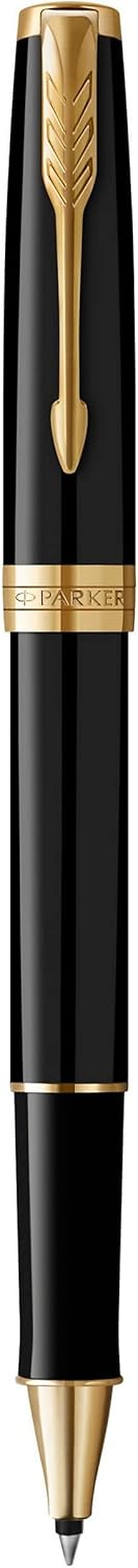 Parker Sonnet roller inchiostro con punta sottile, finitura oro su laccatura nera (con confezione regalo)