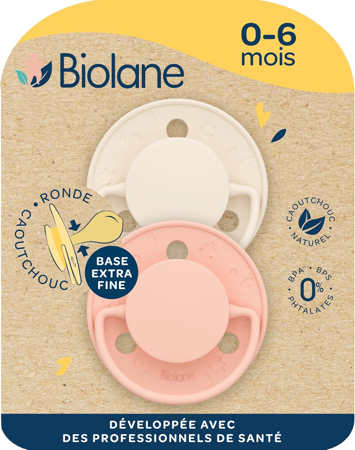 Detalle de BIOLANE tétines rondes extra-fines 0 à 6 mois lilas et beige en caoutchouc naturel