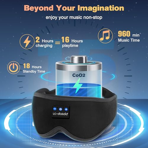 Detalle de LC-dolida Bluetooth Sleep Eye Mask Headphones with 16+ Hour Battery and Total Blackout