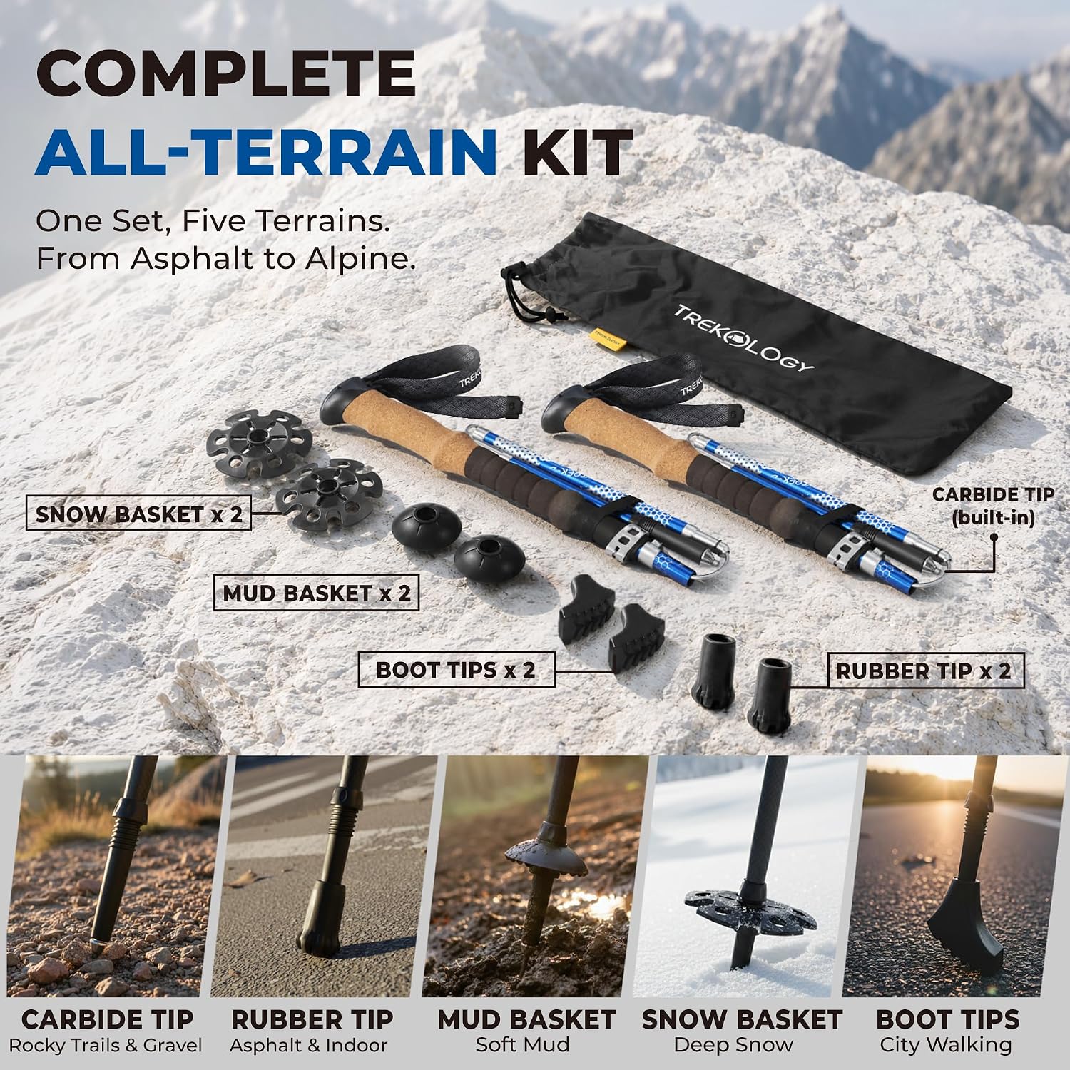 Thumbnail 6 de TREKOLOGY Trek-Z Folding Trekking Poles, Adjustable Aluminum, Cork Blue