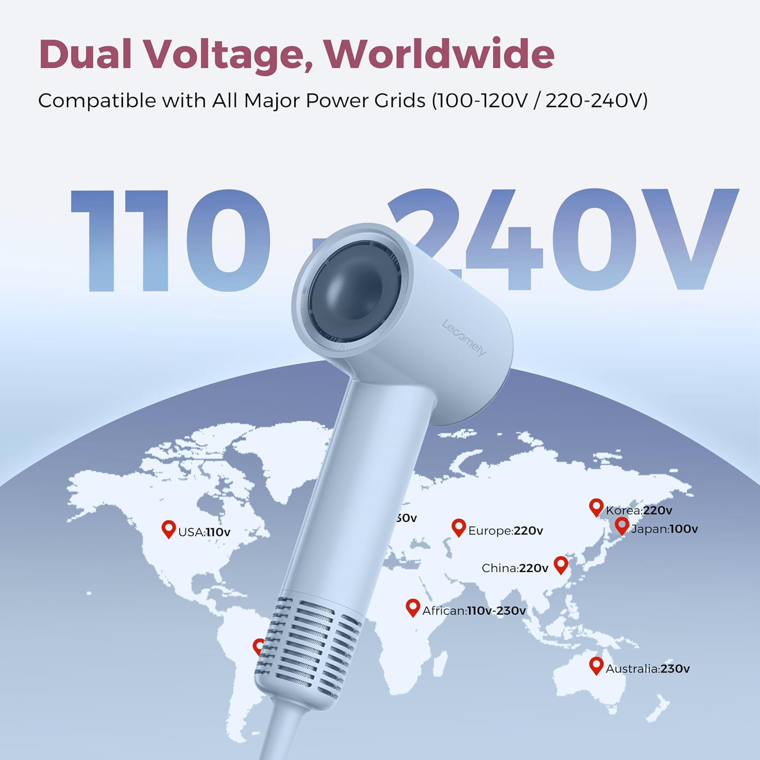 Thumbnail 1 de Lecomely Dual Voltage Travel Hair Dryer: Global, Lightweight Power with Salon Results