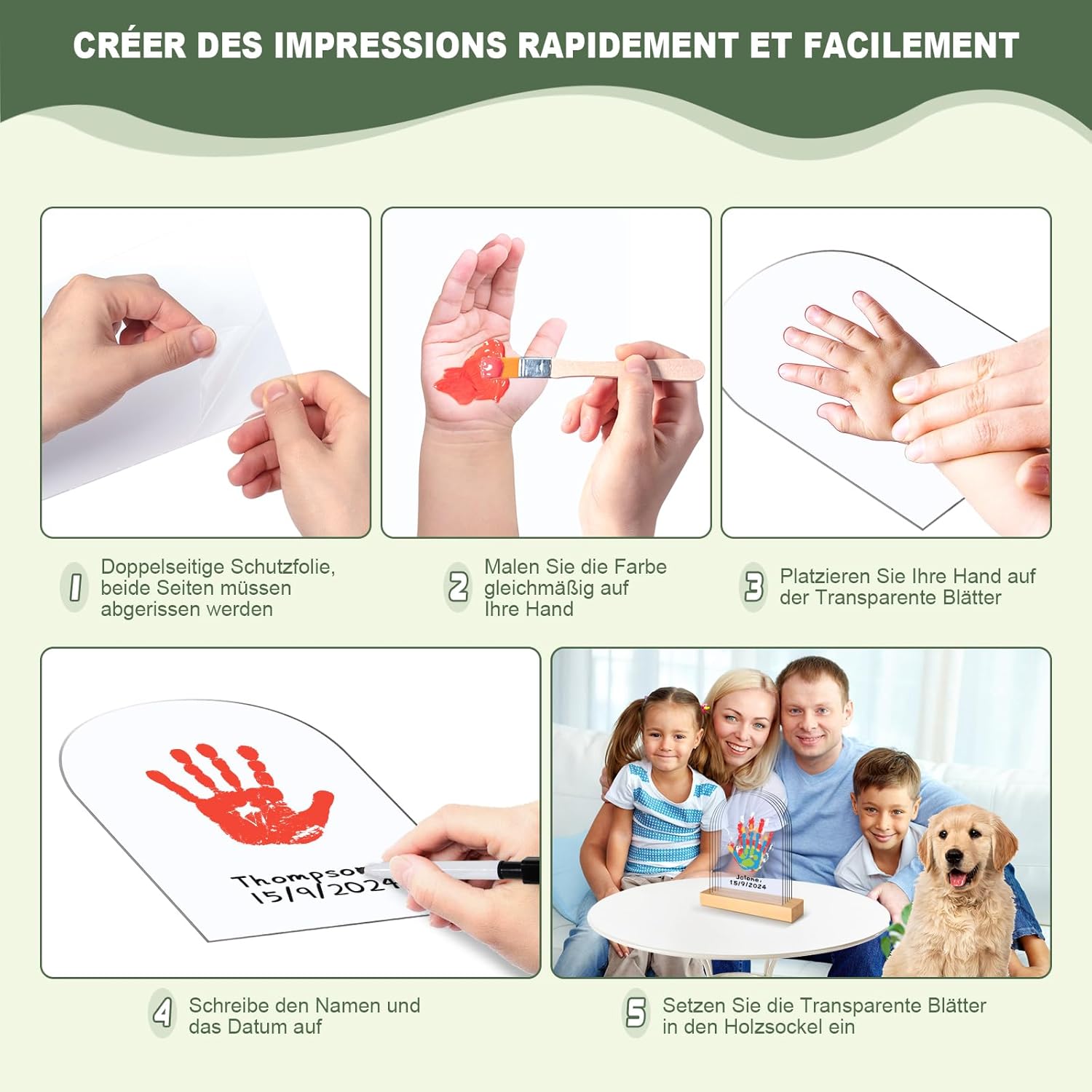 Thumbnail 2 de TOGOU2S Handabdruck Set Familie (Platz für 5), Fingerfarben ungiftig – Baby- und Fußabdrücke im Bilderrahmen