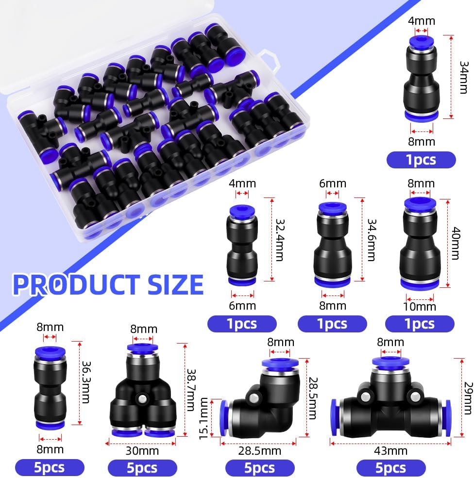 Thumbnail 1 de AOOWU 5023225 pneumatische push-in-koppelingenset, 24-delig, 8 mm