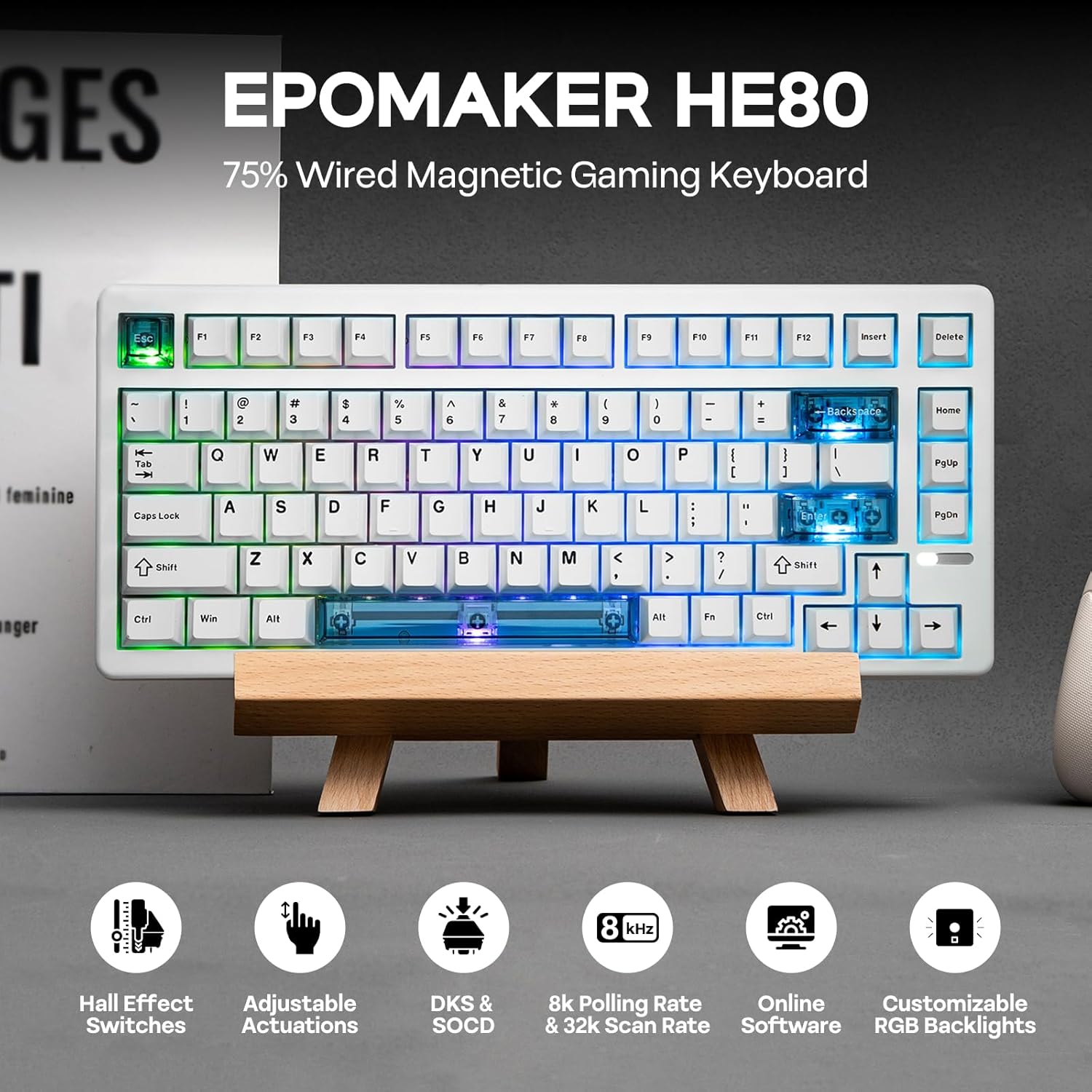 Thumbnail 1 de EPOMAKER HE80 tastiera gaming 75% Hall Effect hot-swap con RGB e 8K polling