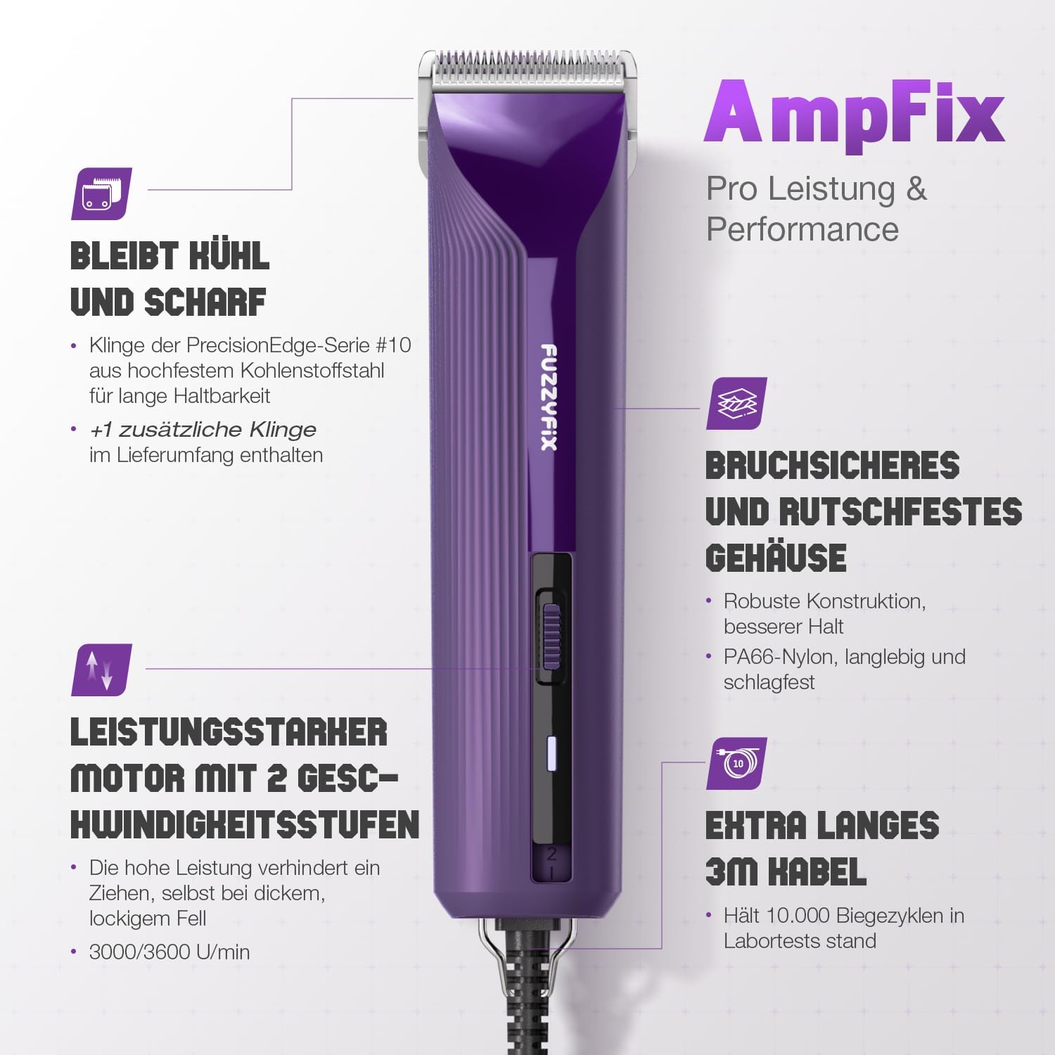 Detalle 2 de FuzzyFix Hundeschermaschine Profi: leise, kühl und zuverlässig für dickes Fell