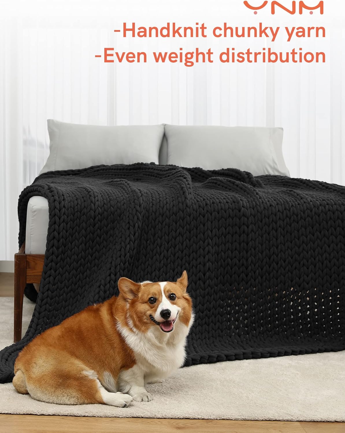 Detalle 2 de YnM 100% Cotton Weighted Blanket – Handmade Chunky Knit, 80x84 Inch, 35 lbs (Dark Grey)
