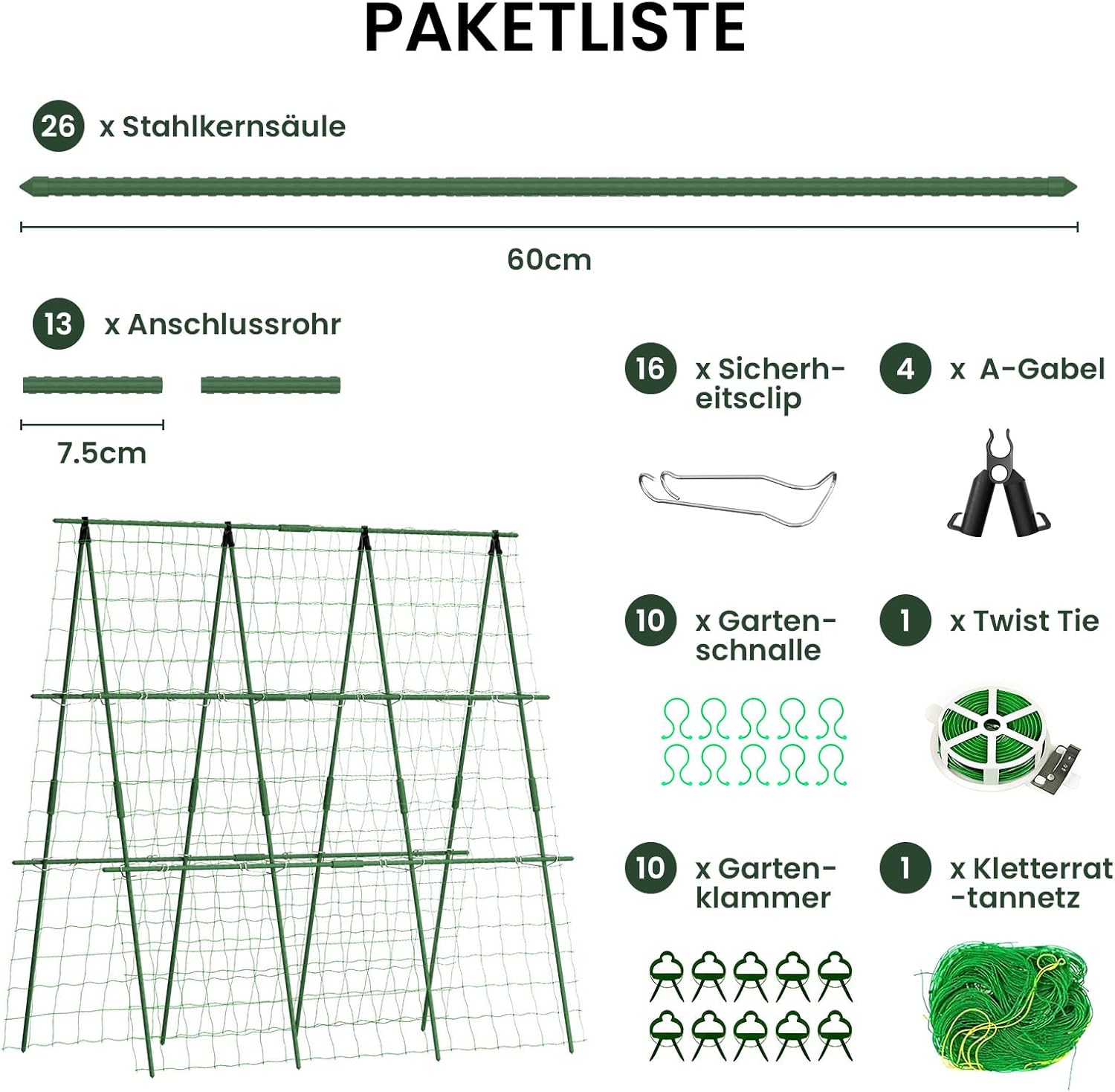 Thumbnail 6 de ZIKEBTUY Rankhilfe für Gurken 120 x 120 cm – Metall-Rankbogen mit Gartenklammern und gedrehtem Riemen