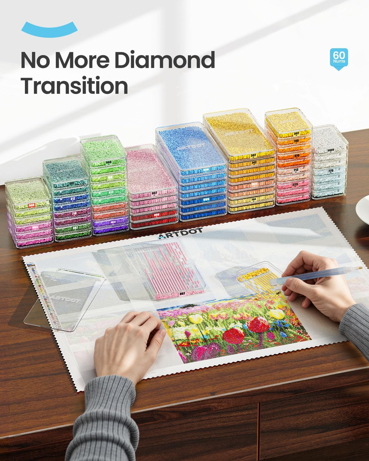 Detalle 2 de ARTDOT 60-Piece Diamond Art Storage Trays with Lids (2-in-1 stackable trays & tools)
