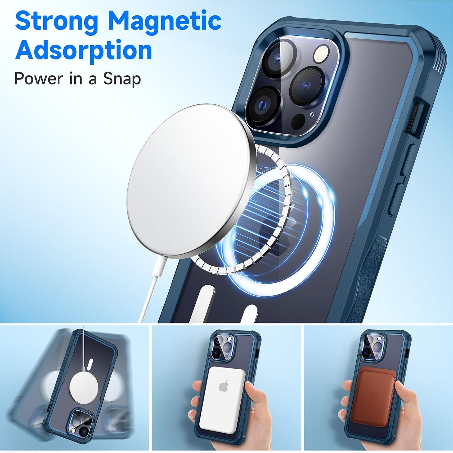 Thumbnail 6 de seacosmo Magnetic iPhone 15 Pro Max Case with Privacy Screen Protector & Camera Lens Protector (Blueseacosmo)