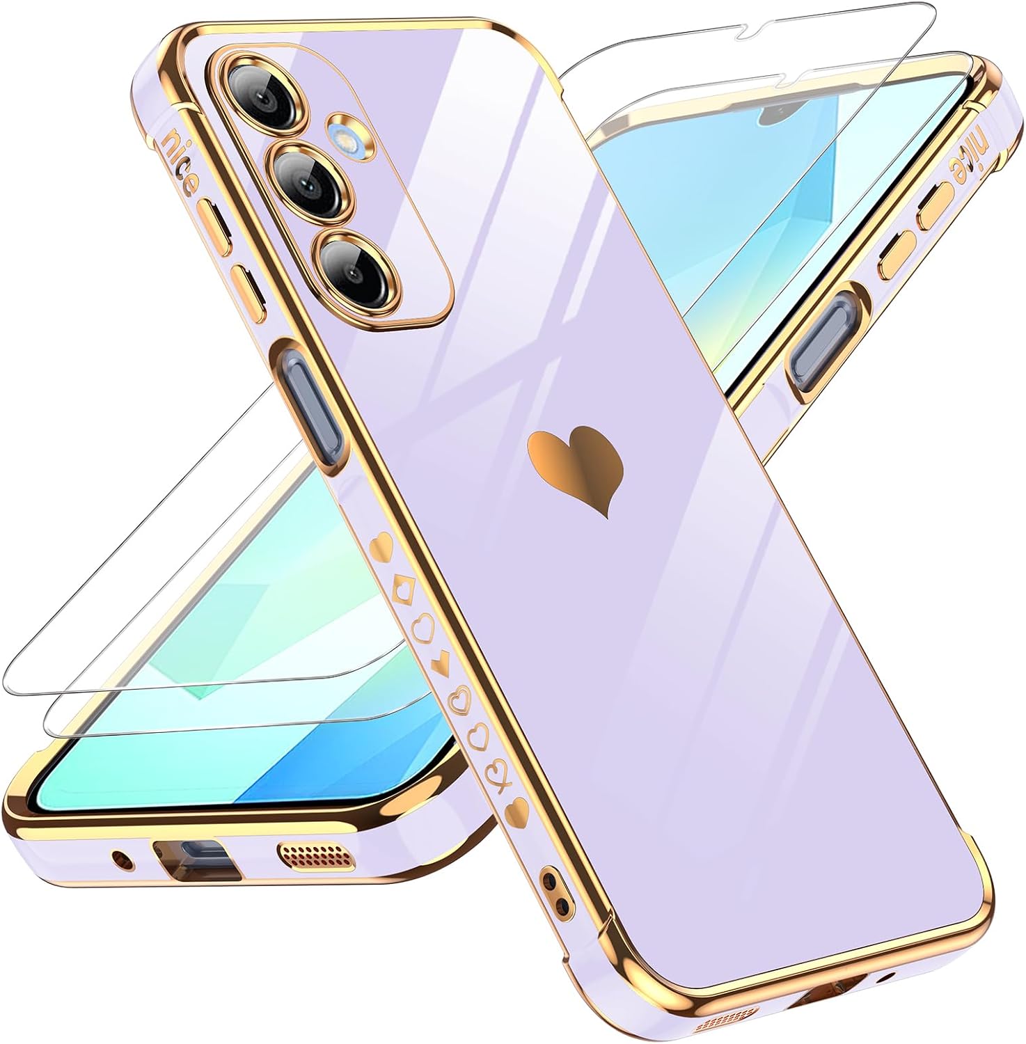 Detalle de LeYi Hülle für Samsung Galaxy A16 4G/5G – Herzmotiv TPU Silikon mit 2 Schutzfolien