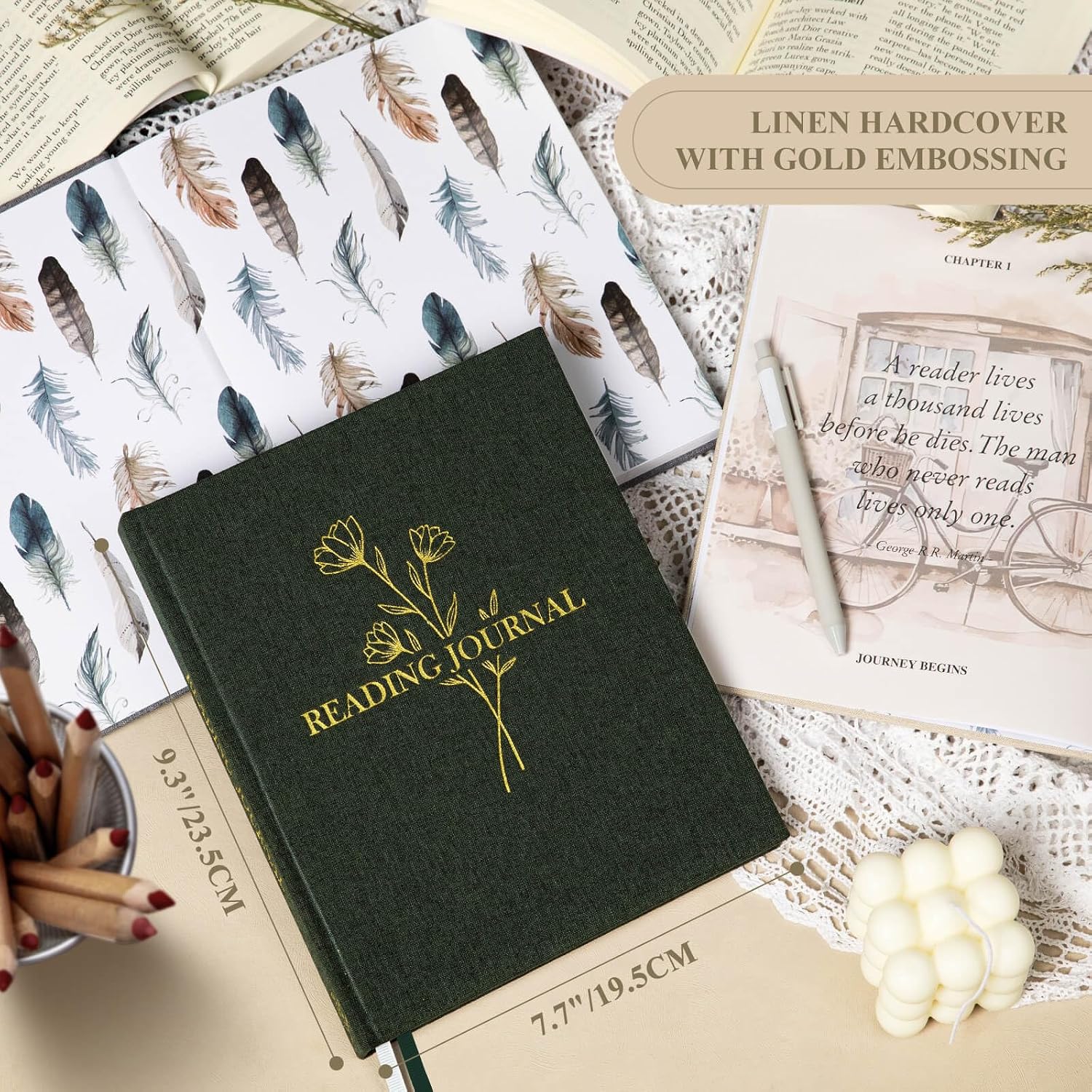 Thumbnail 1 de Lanpn YJRDRJB-GREEN Reading Journal, Linen Hardcover, 158 Pages, 52 Reviews