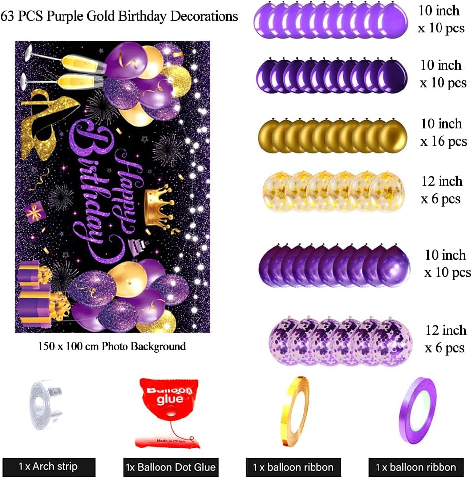 Thumbnail 4 de YinQin 63 PCS purple gold birthday balloon set