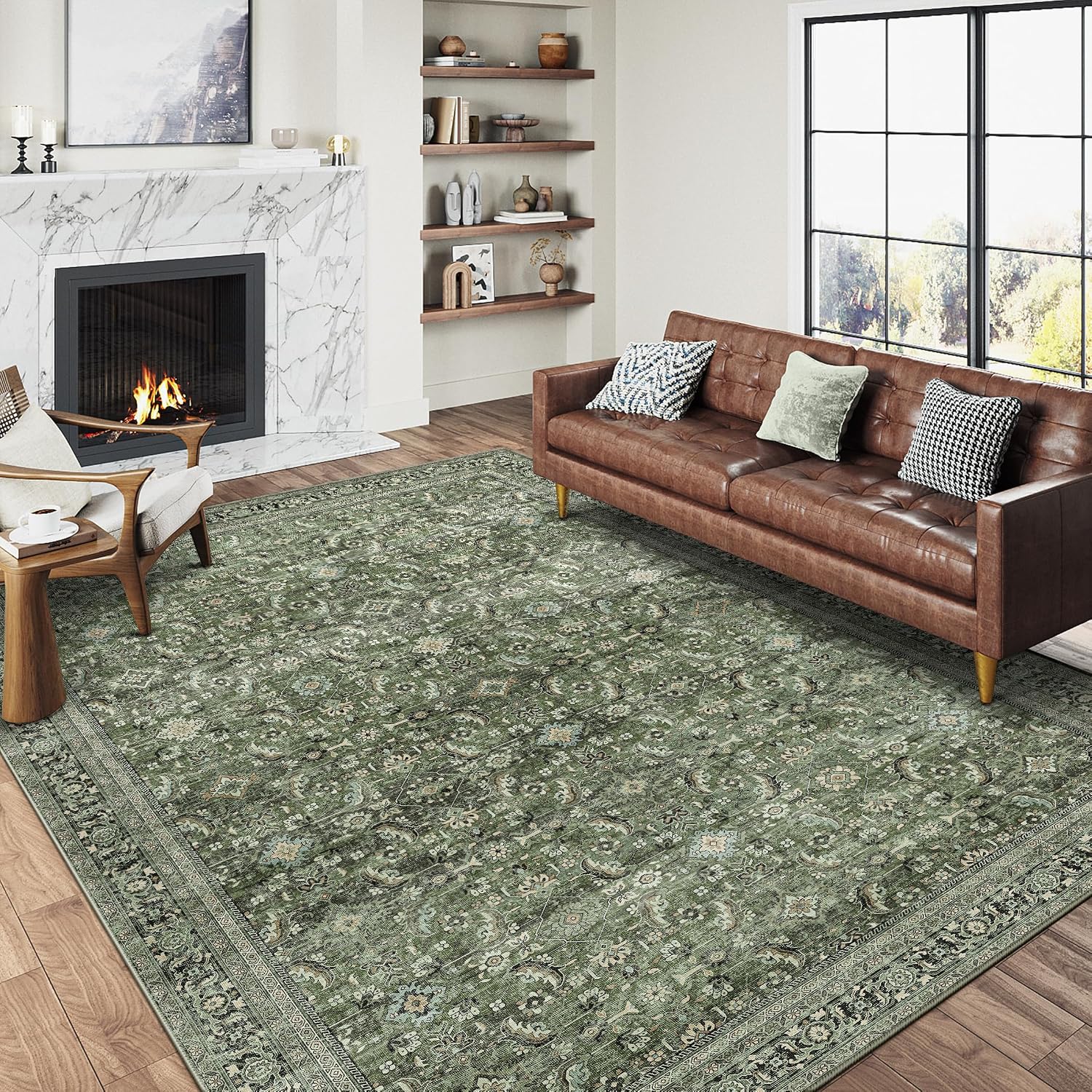 Detalle de HUGEAR Vintage Area Rug (Green) 240x300cm – low pile, non-slip, washable