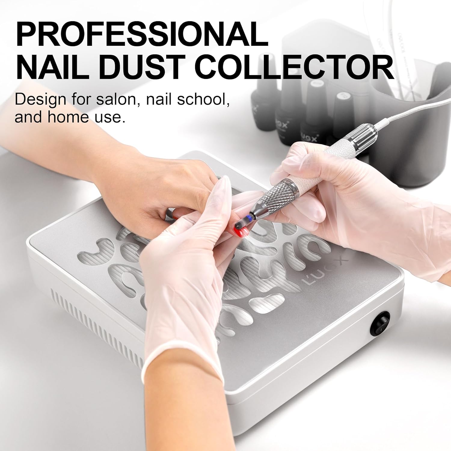 Detalle de L'UGX Professional Nail Dust Collector with 30 Filter Papers, 650Pa Turbo Suction Manicure & Pedicure