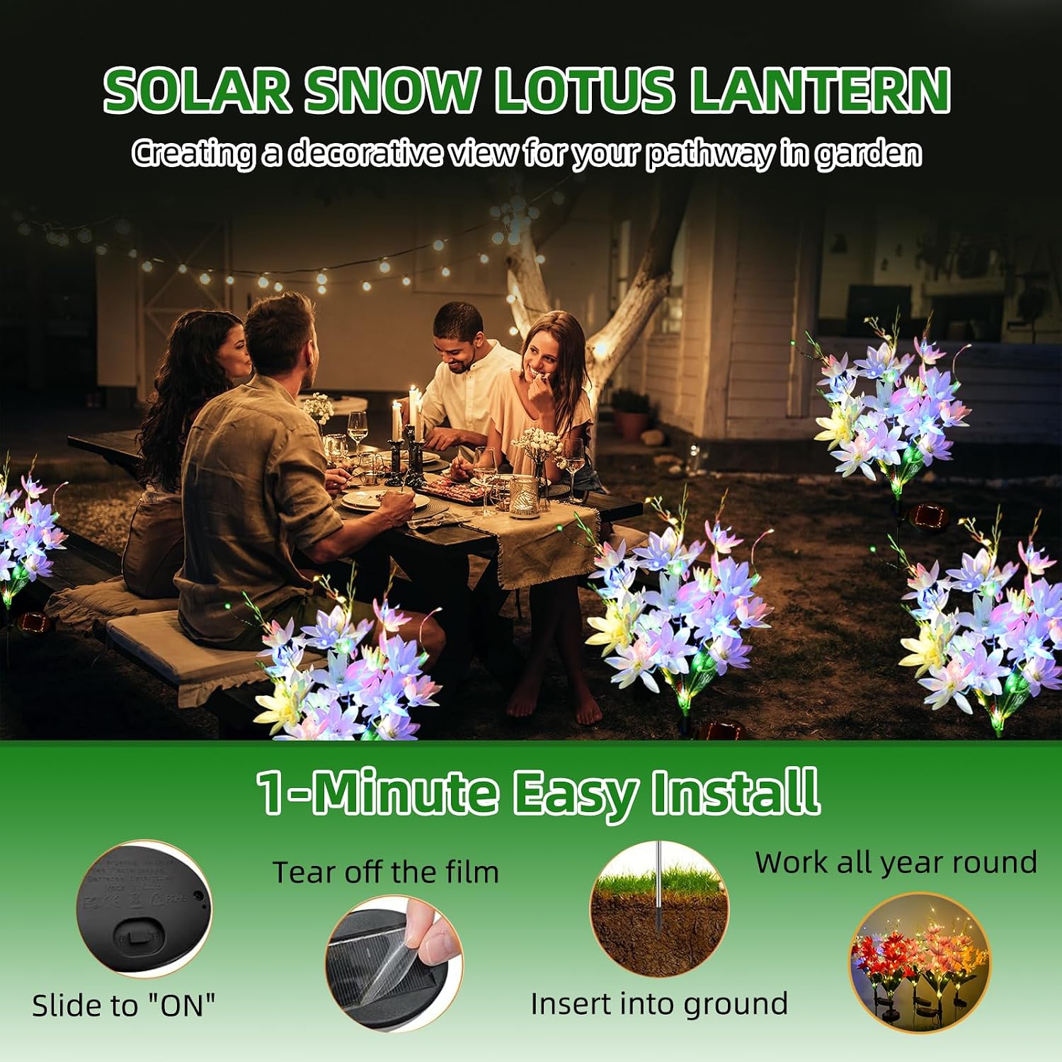 Detalle de Oreunik Solar Flower Lights 2 Pack 40 Flowers