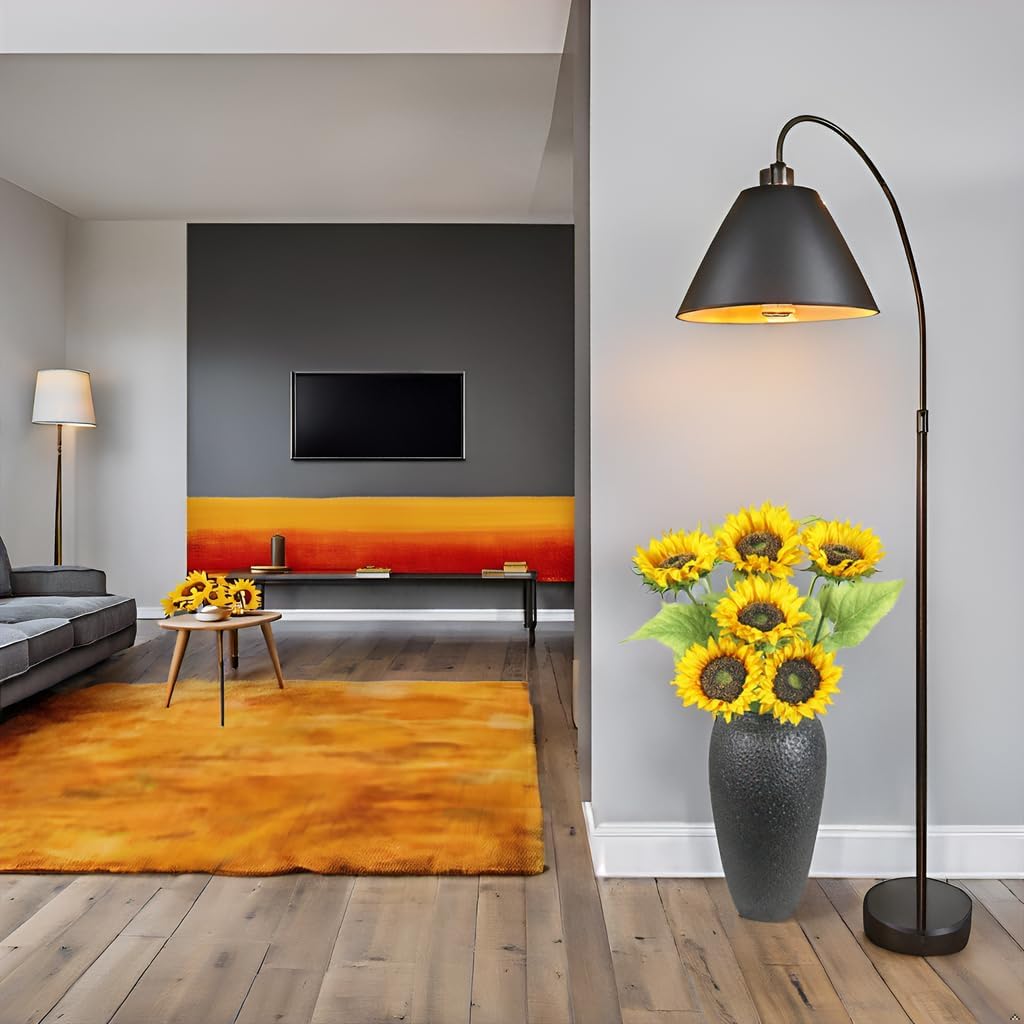 Detalle de Olrla touffe de tournesols artificiels à tige longue (6 pièces) — fleurs jaunes réalistes pour centre de table
