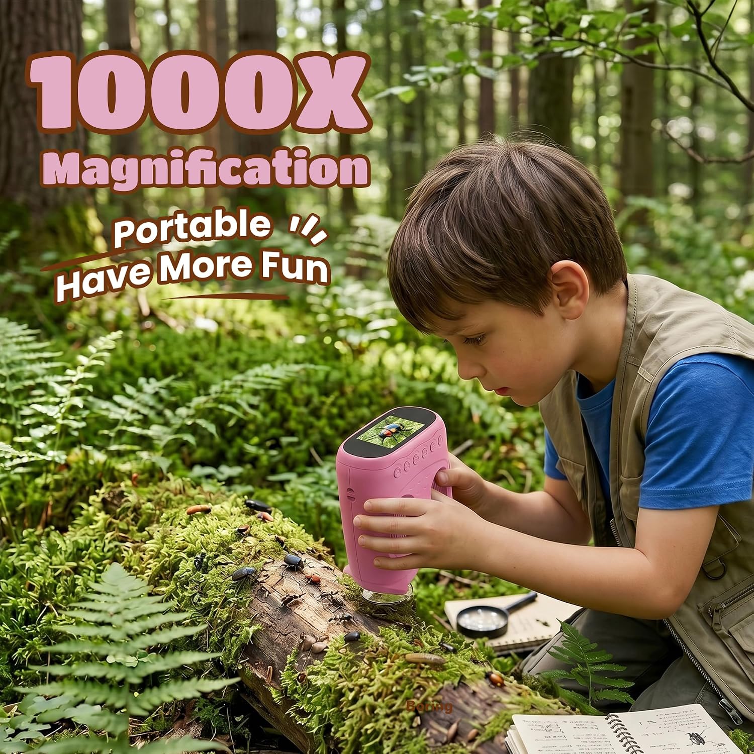 Thumbnail 2 de 1000X Digital Mikroskop für Kinder Pocket – 2-in-1 Lupen- und Teleskop-Setup, USB-C Rosa