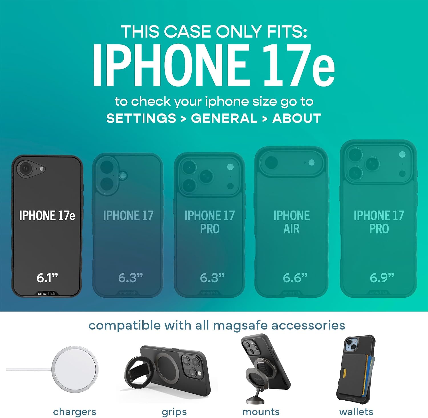 Detalle de Smartish Gripmunk Magnetic Slim Case for iPhone 17e/16e with MagSafe (Black Tie Affair)
