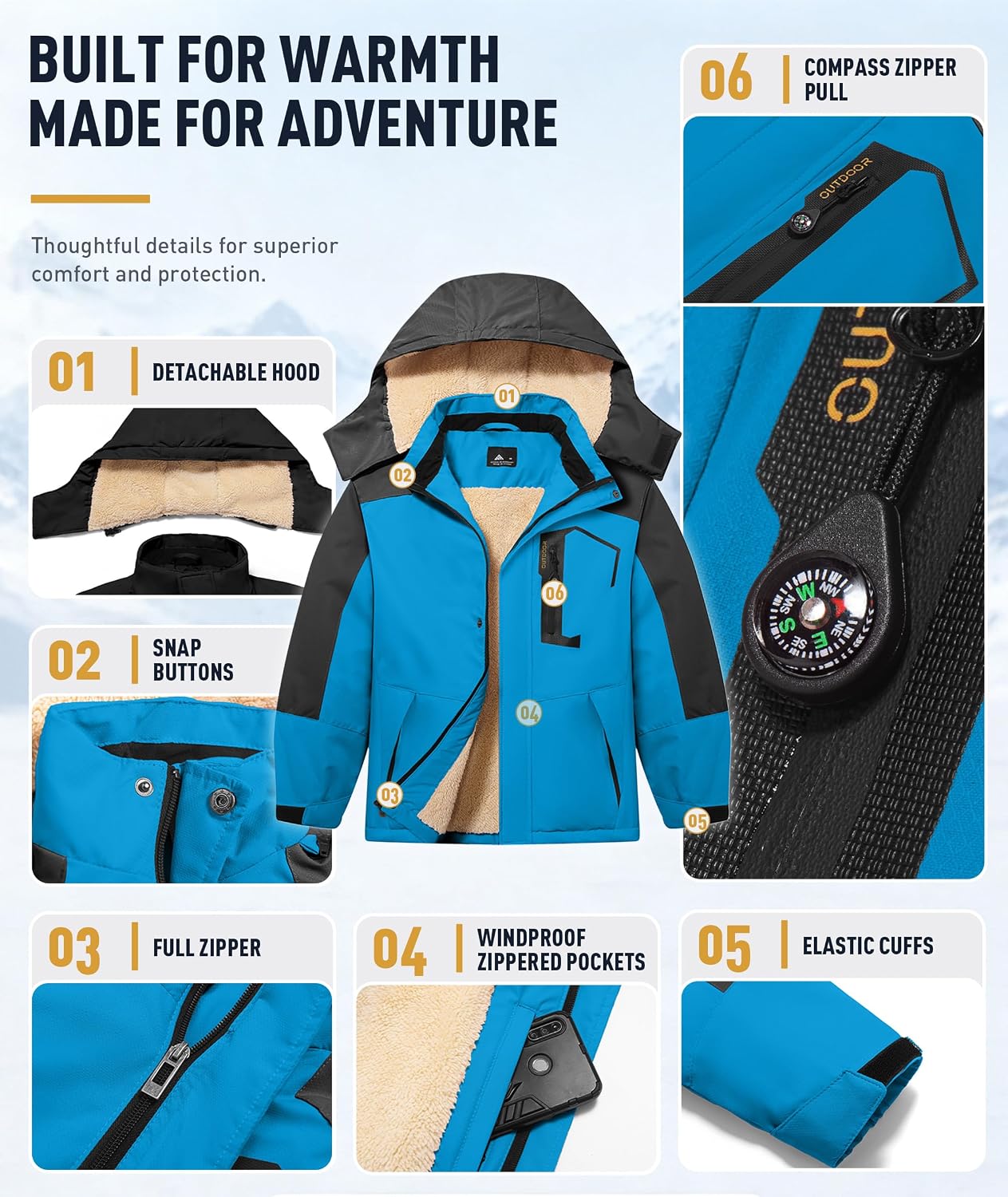 Thumbnail 4 de ZITY Kids Ski Jacket, Sherpa-Fleece Lined with Removable Hood