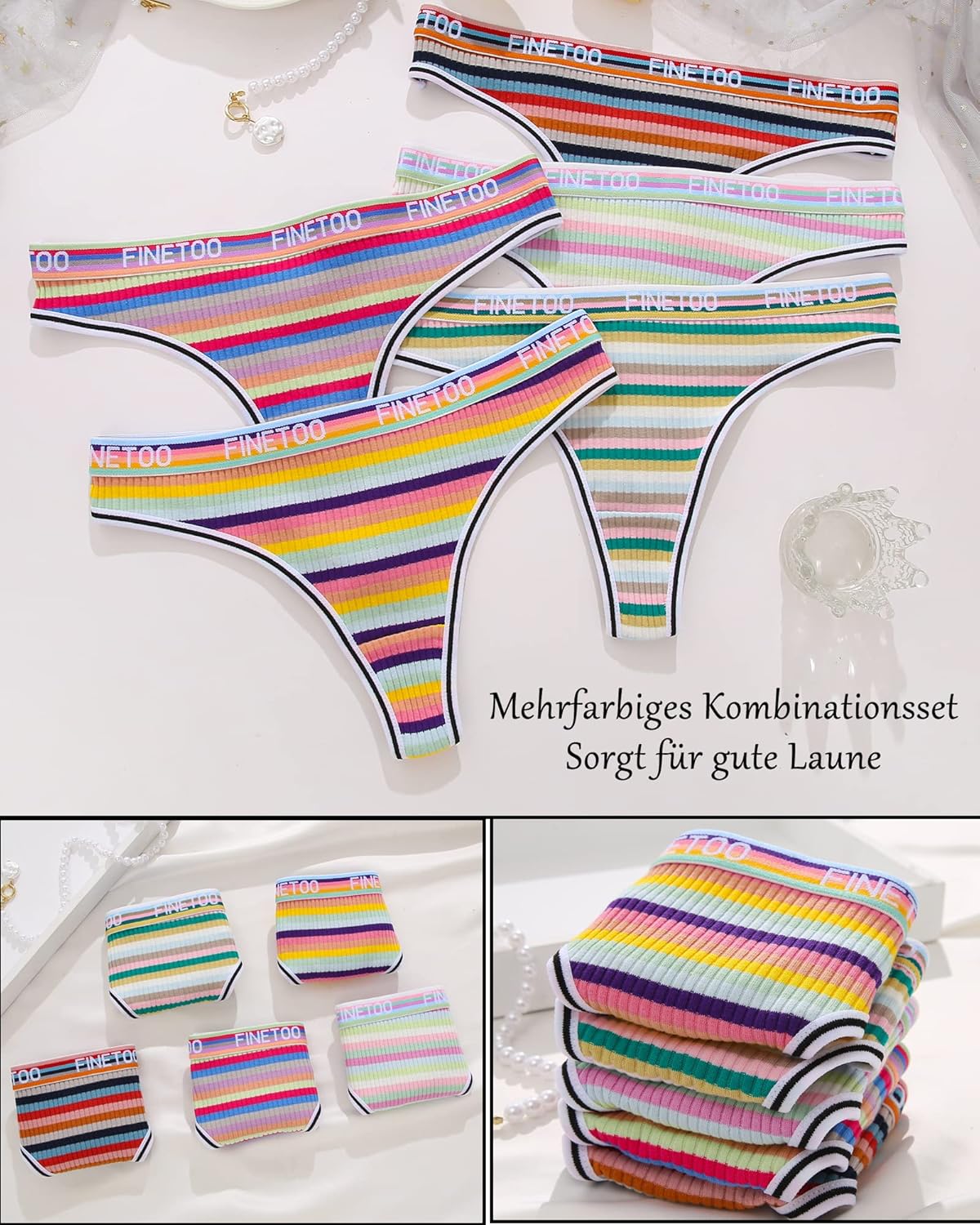 Thumbnail 2 de FINETOO String Tanga 5-pack cotton thongs for women 🩲