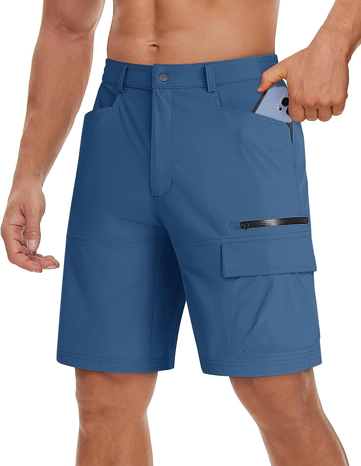 Detalle 2 de TACVASEN men’s cargo shorts with quick-dry fabric, zip pockets and elasticated waistband (no belt)