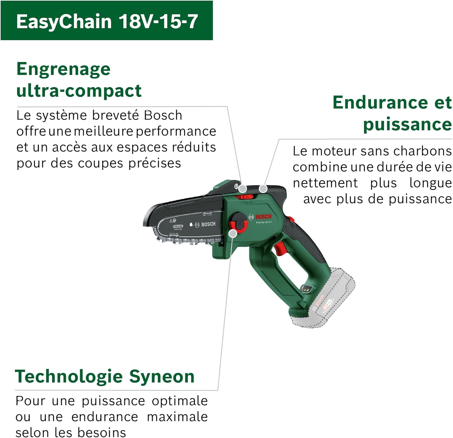 Thumbnail 2 de Bosch EasyChain 18V-15-7 : mini élagueur sans fil compact pour couper le bois (sans batterie)