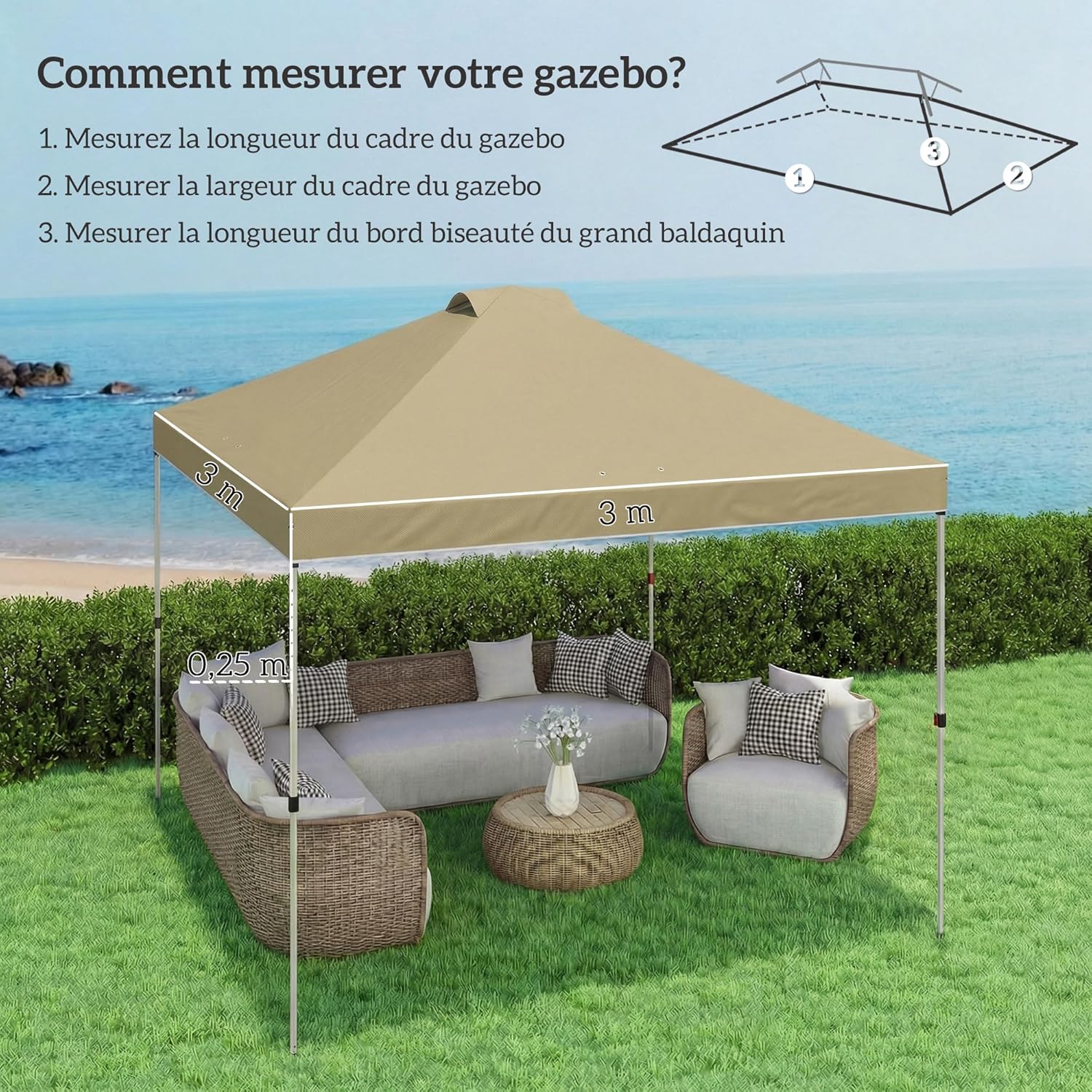 Thumbnail 2 de Outsunny Toile de Rechange pour Tonnelle 3 x 3 m – crème, UV50+, avec double ventilation et drainage
