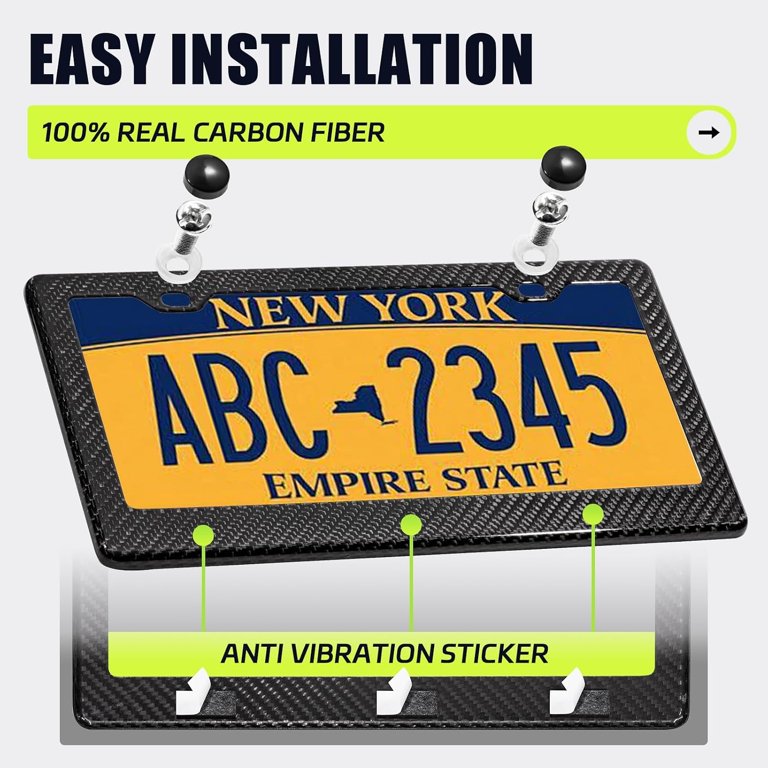 Detalle de DCRCFIBER Real Carbon Fiber License Plate Frame - 100% Carbon Fiber, 2-Hole, Twill Pattern