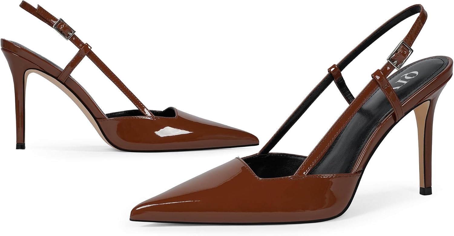 Detalle de QIY Slingback Heels for Women: Stiletto Pointed Toe Pumps