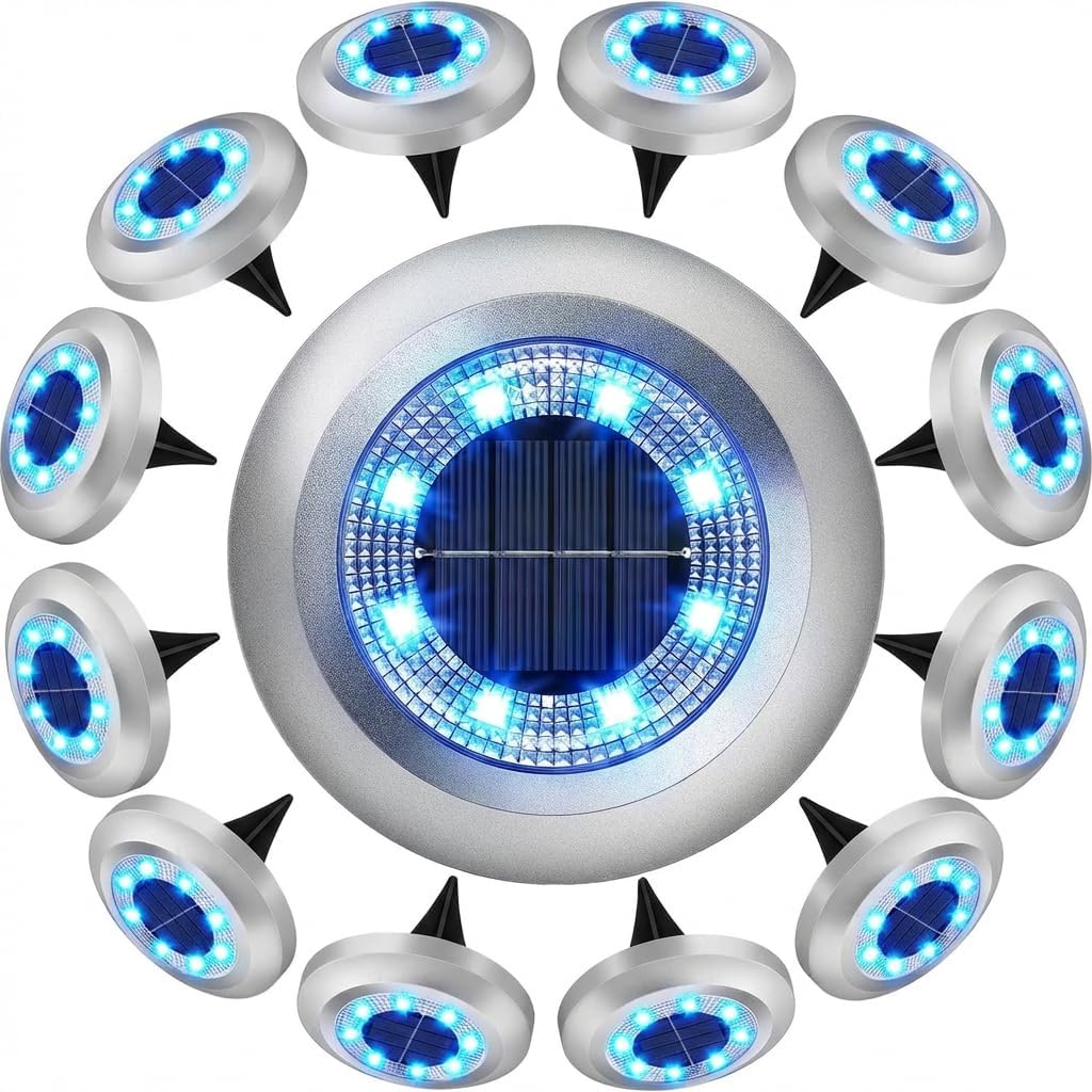 Detalle de ZFITEI Solar Ground Lights Outdoor Garden (12-Pack) – Waterproof blue/white pathway stakes
